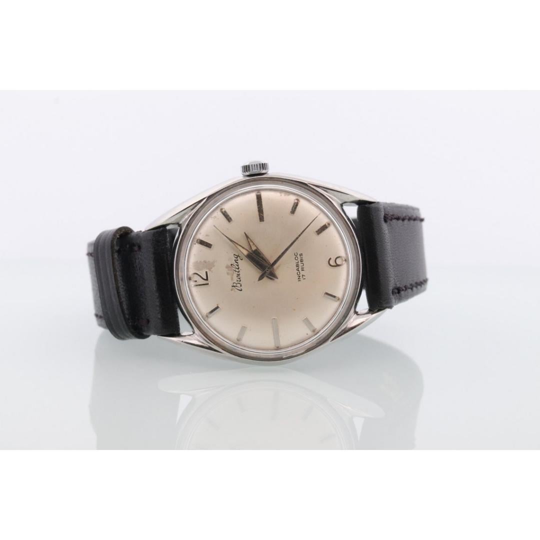 Vintage Breitling 17 Jewel Rubis Manual 1950s 34mm Watch 633 For Sale 3
