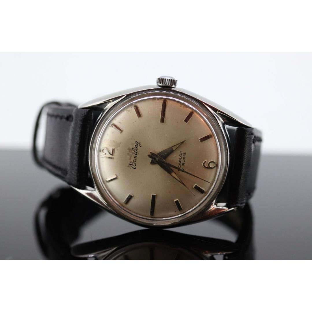 Vintage Breitling 17 Jewel Rubis Manual 1950s 34mm Watch 633 In Good Condition For Sale In Port Charlotte, FL