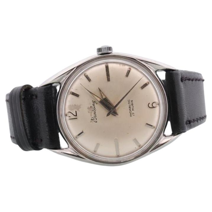 Vintage Breitling 17 Jewel Rubis Manual 1950s 34mm Watch 633 For Sale