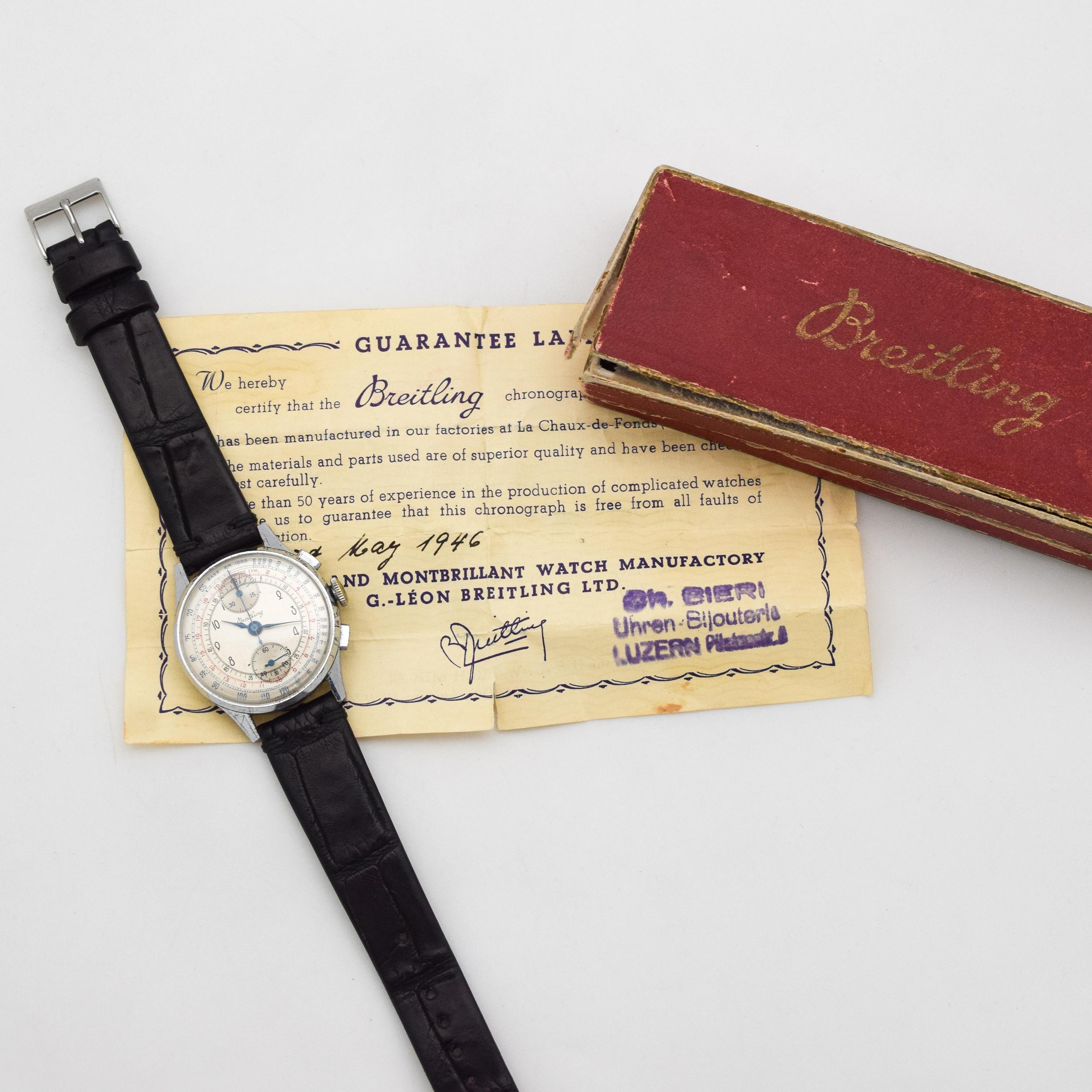 Vintage Breitling 2-Register Chronograph Ref. 178 Chrome and Steel Watch, 1946 For Sale 2