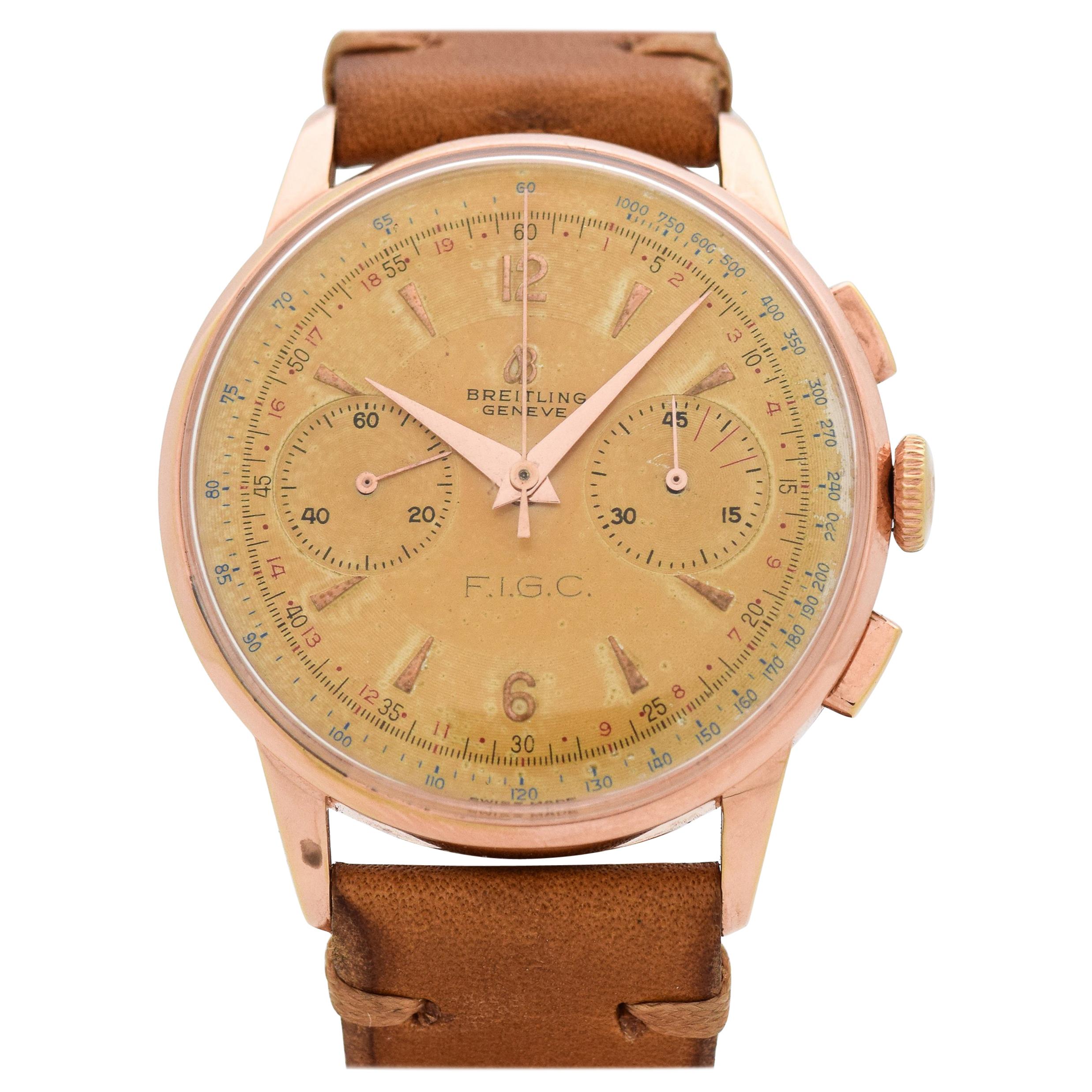 Vintage Breitling Chronograph Rose Gold Filled and Steel Watch, 1956
