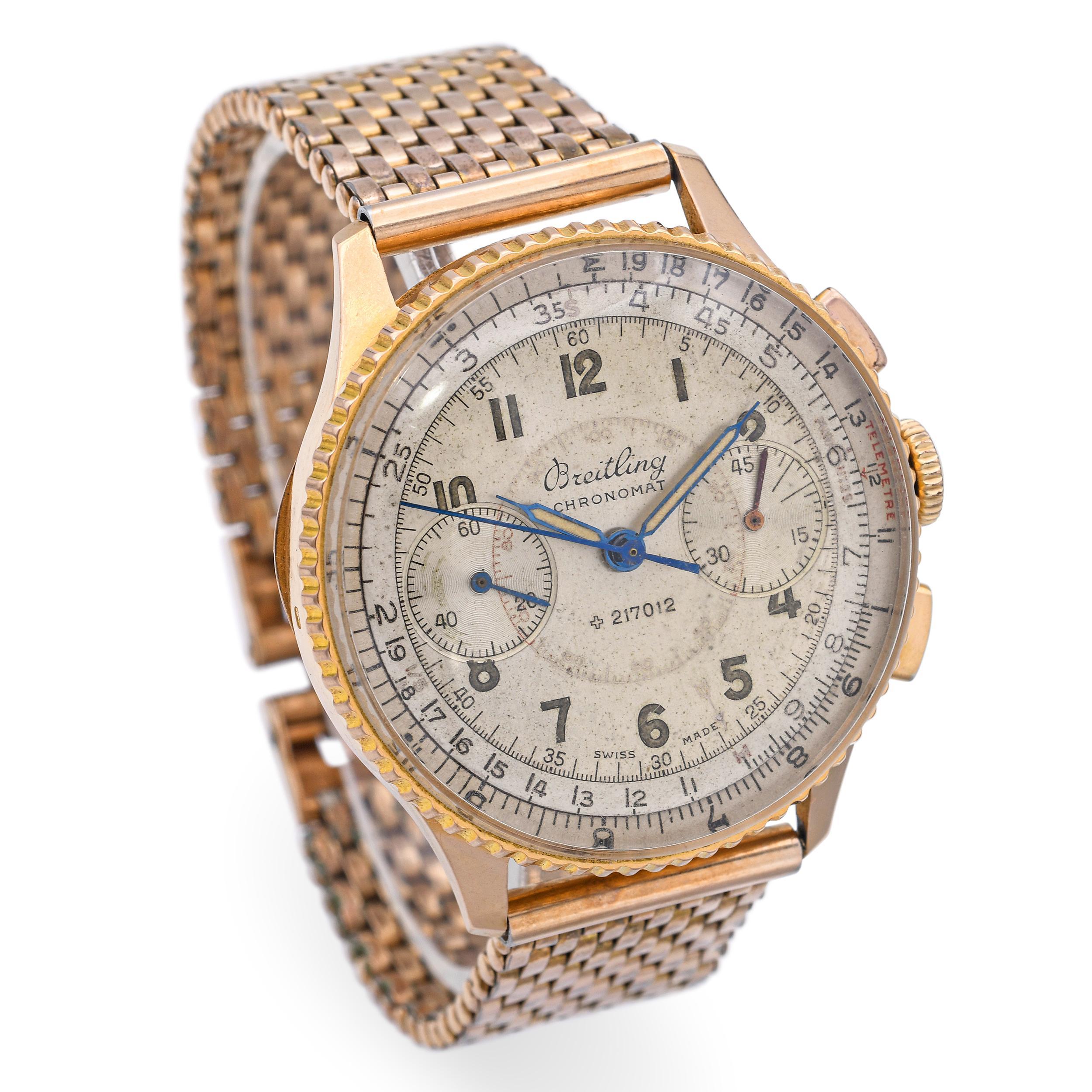 Vintage Breitling Chronomat 18k Gelbgold Handaufzug Herrenuhr Ref. 769 im Zustand „Hervorragend“ im Angebot in New York, NY