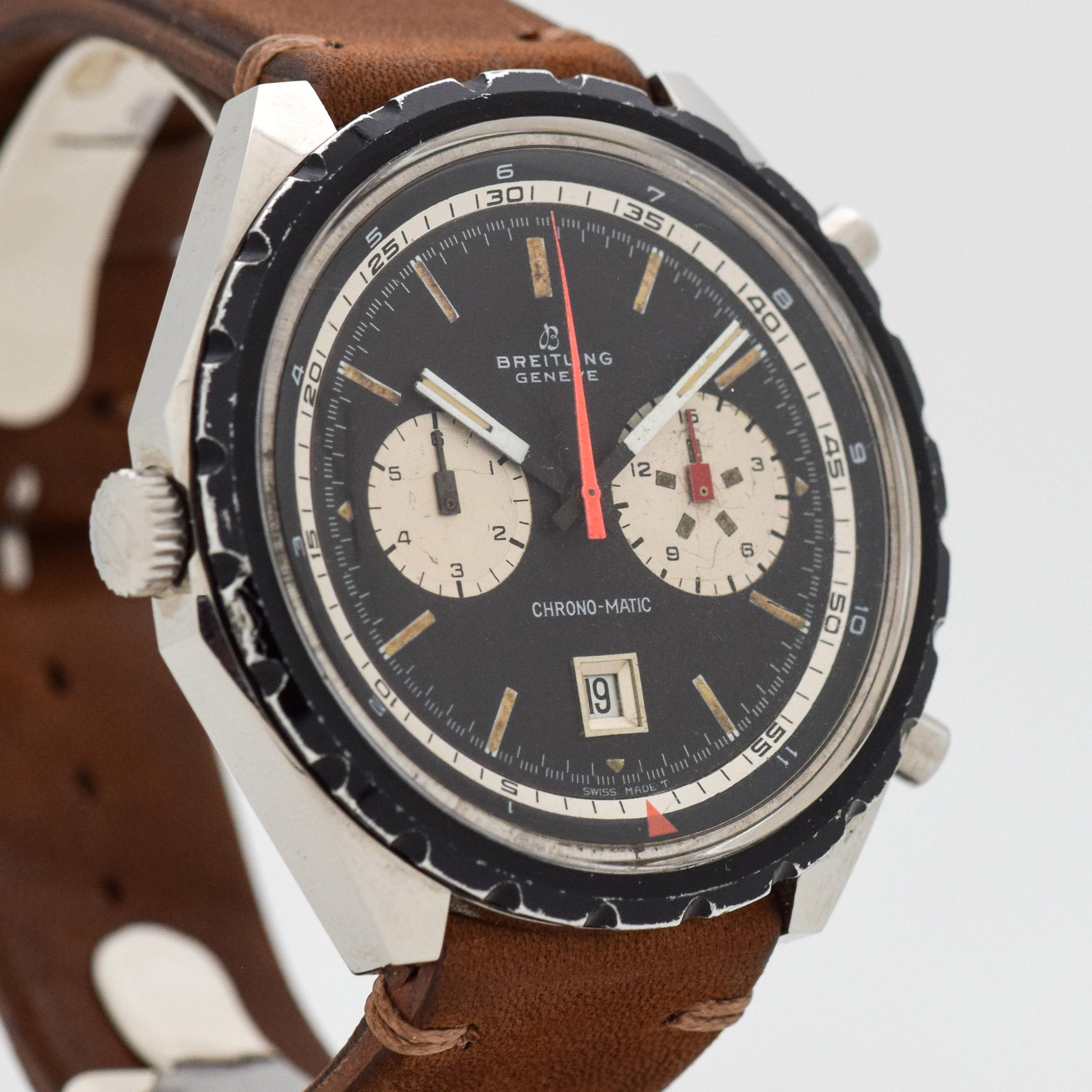1968 Vintage Breitling Chrono-Matic Ref. 7651 DDE. BR. 11525/67 VERY EARLY 2 Register Automatic Chronograph Very RARE Patent Pending Model with Original Dial with expert restoration on the Sub-dials. 48mm x 48mm lug to lug (1.89 in. x 1.89 in.) -