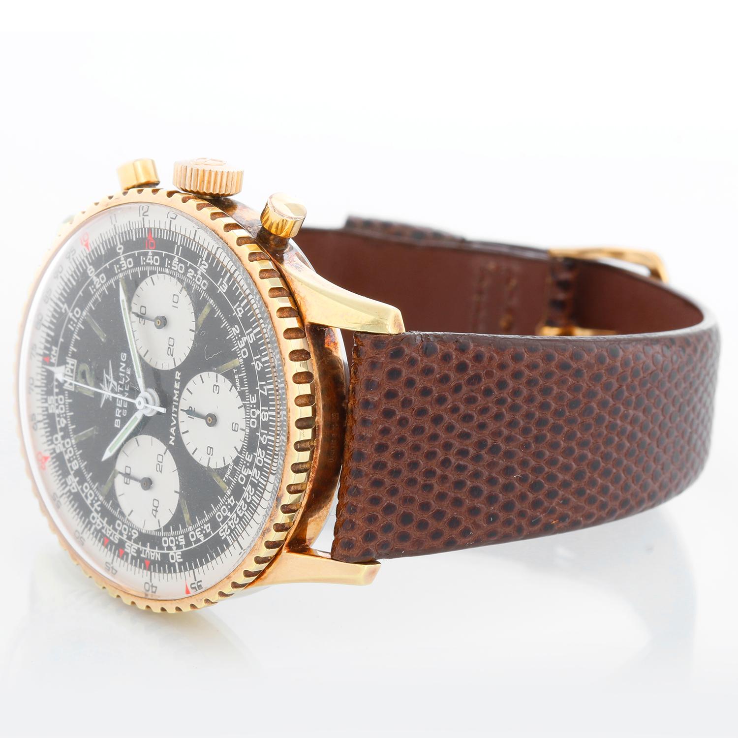 Vintage Breitling Navitimer Men's Steel Chronograph Watch 806 - Manual winding chronograph. Gold Plated and Stainless steel case (40mm diameter). Black dial with silver subdials. Genuine brown leather strap with tang buckle . Pre-owned with