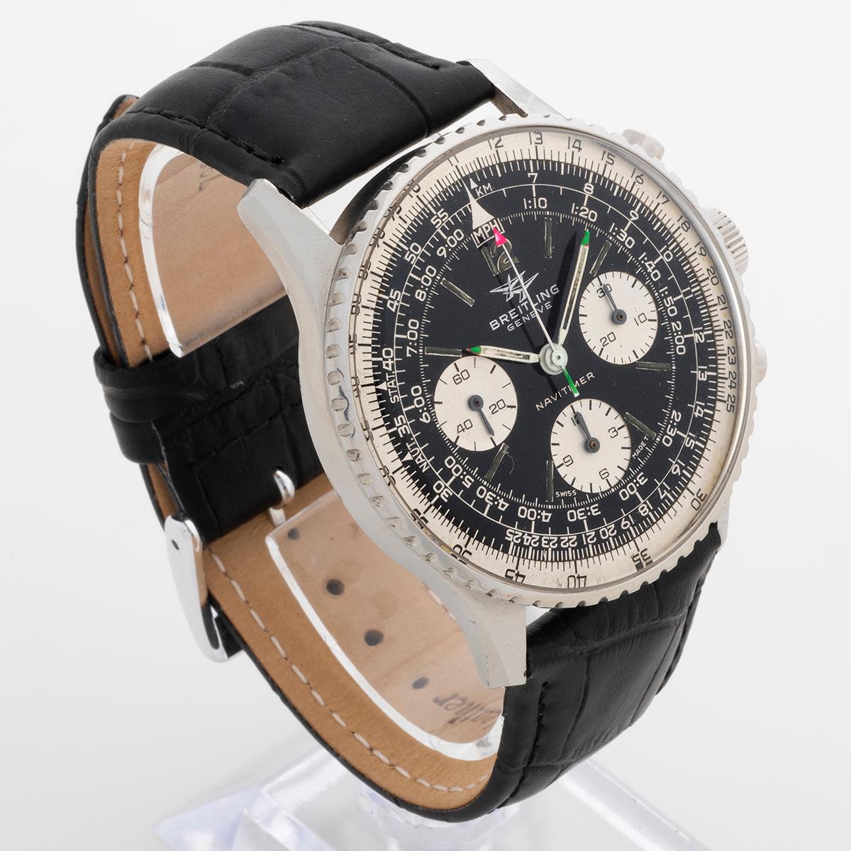 Our attractive vintage Breitling Navitimer, reference 806, with twin plane dial, is presented in excellent original condition, with original plexi glass, patinated hands and dial.  We date our Navitimer 806 to the c.1967. We have fitted a quality