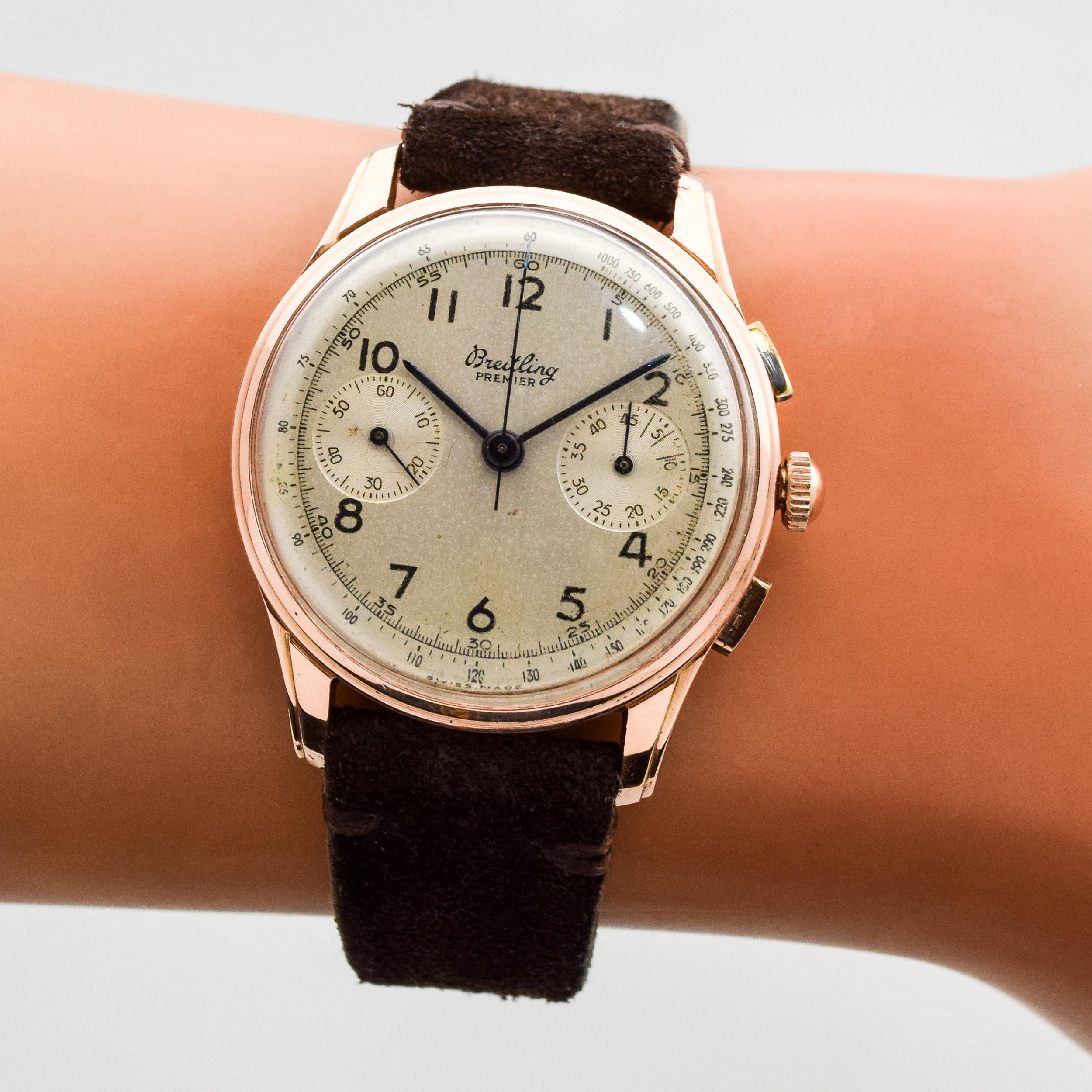 Vintage Breitling Premier Chronograph 18 Karat Rose Gold Watch, 1946 1
