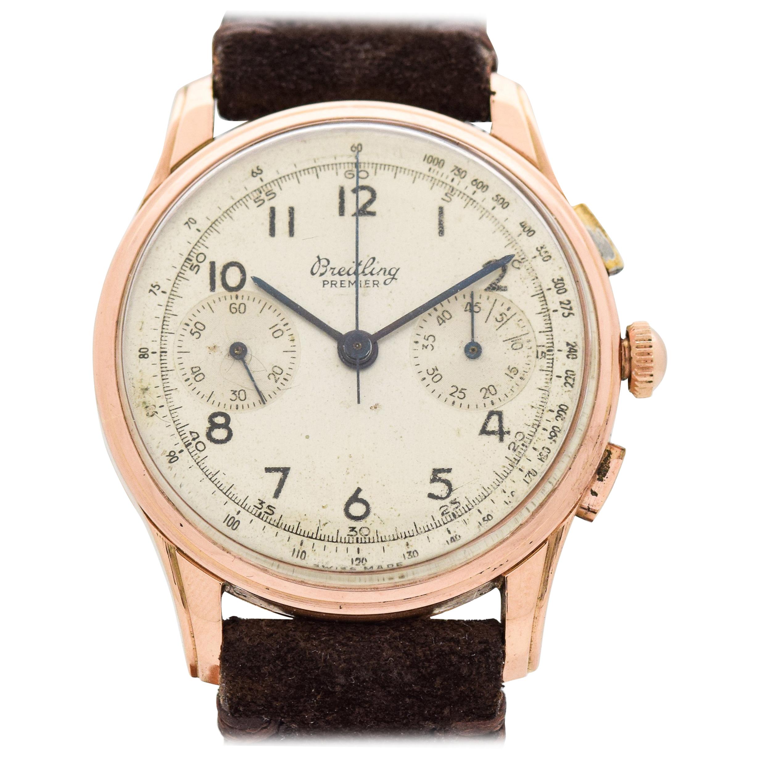 Vintage Breitling Premier Chronograph 18 Karat Rose Gold Watch, 1946
