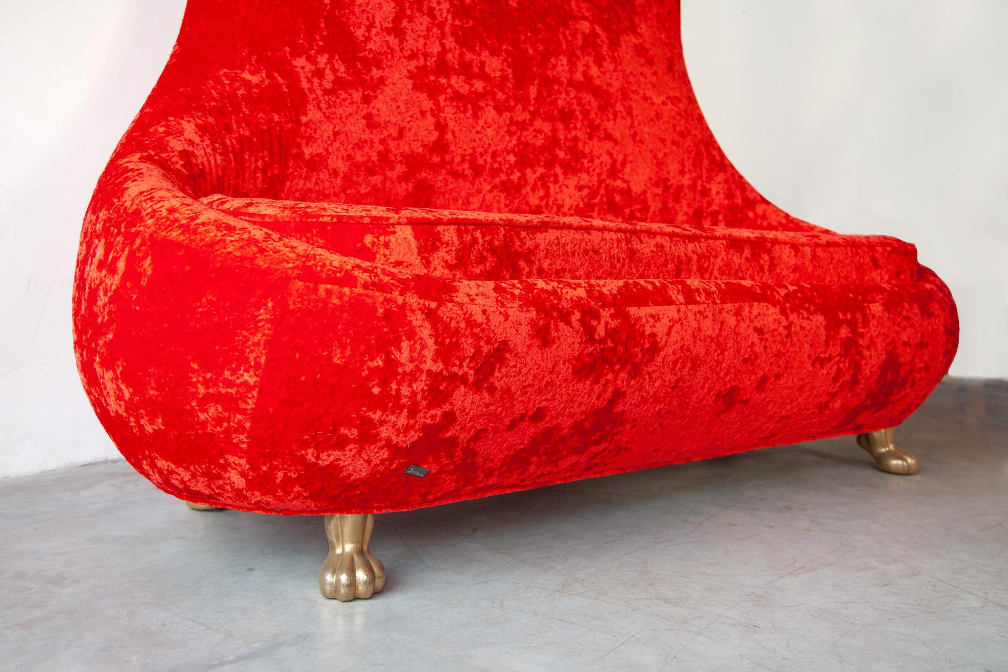 red loveseat couch