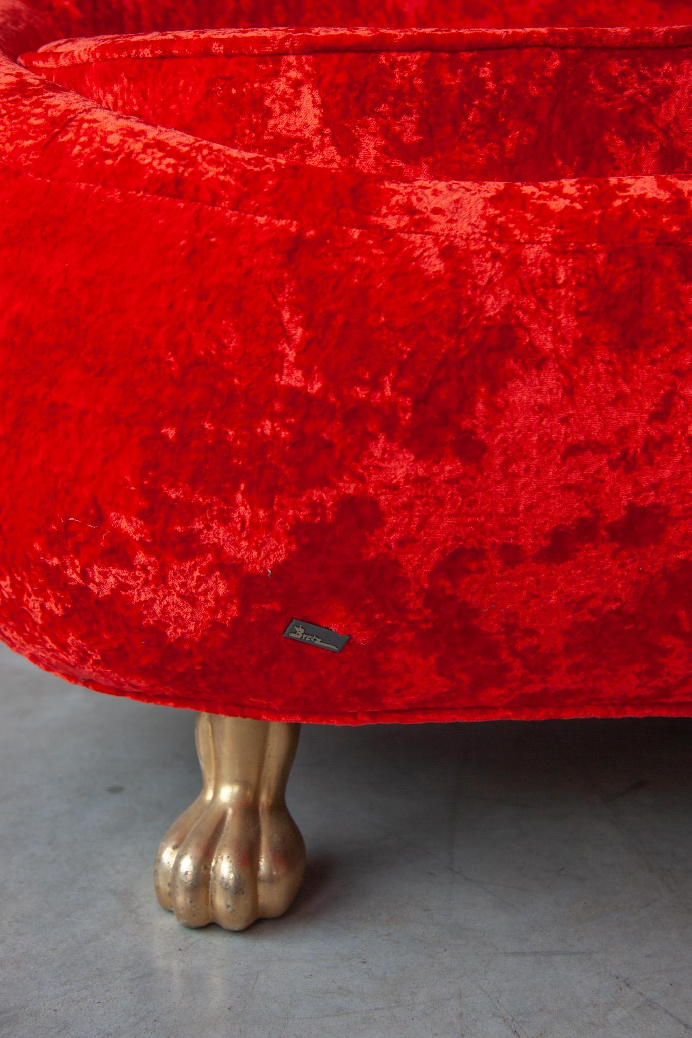 Mid-Century Modern Vintage Bretz Iconic Red Loveseat Sofa 