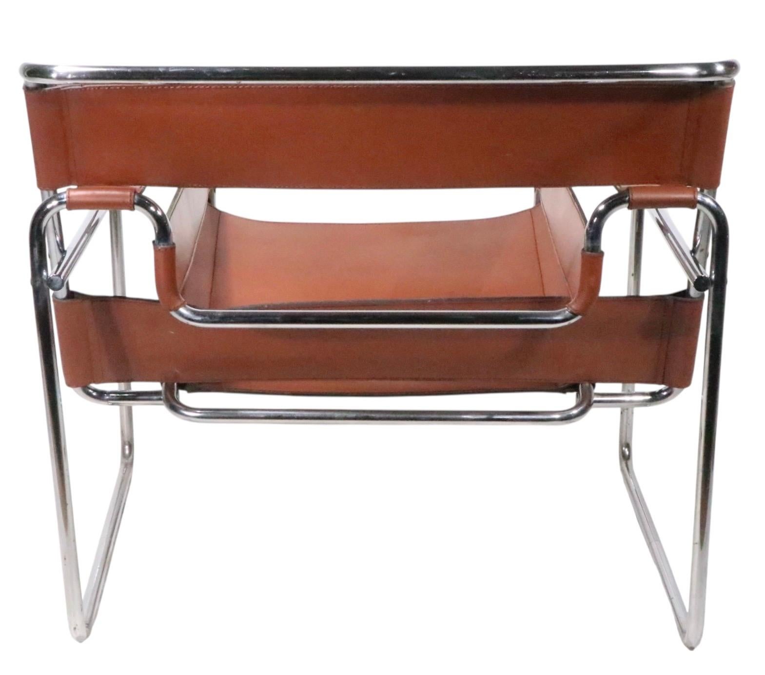 Chaise longue vintage Breuer Wassily en chrome et cuir brun c. 1960/70's en vente 4