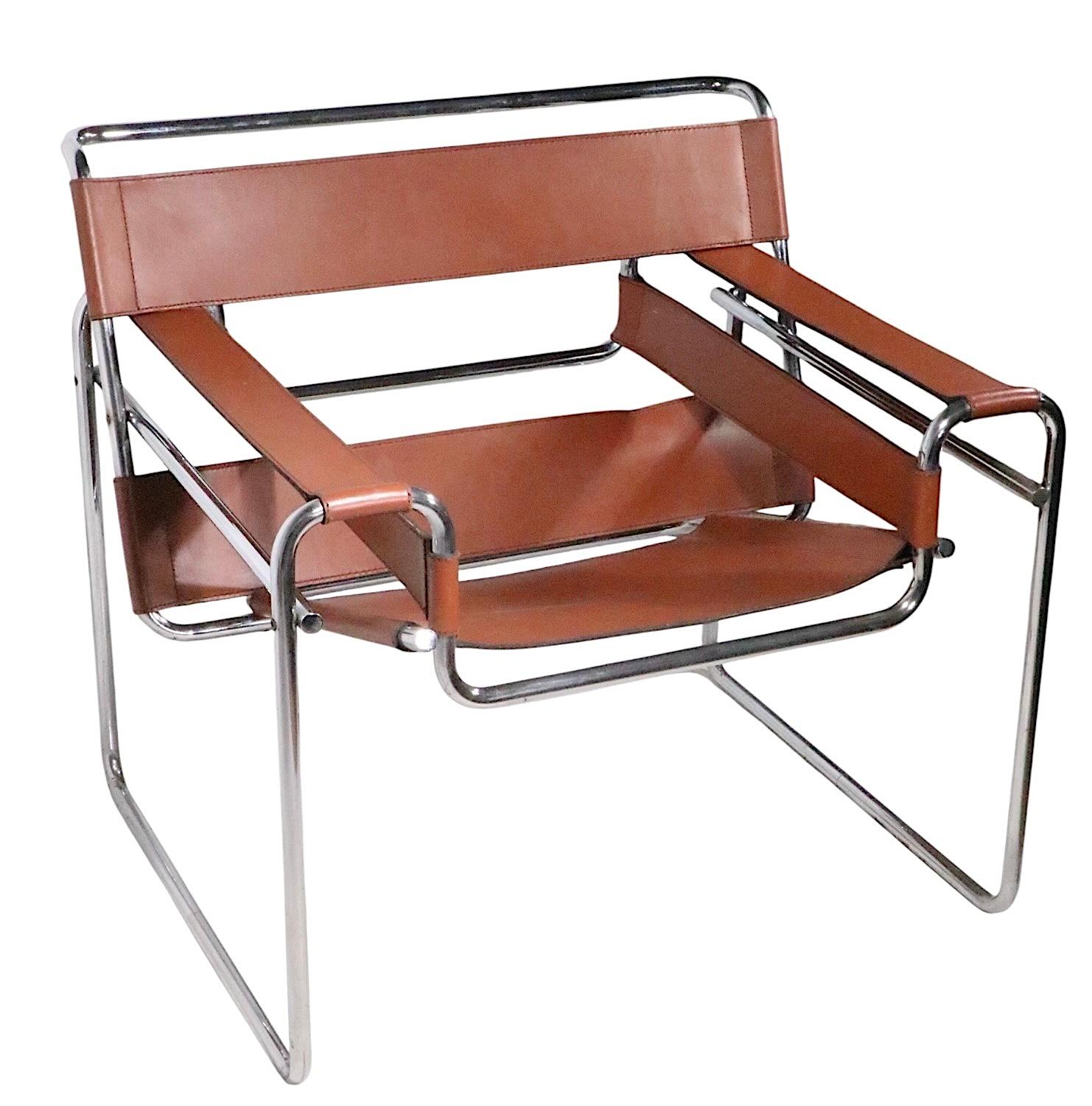 Chaise longue vintage Breuer Wassily en chrome et cuir brun c. 1960/70's en vente 1