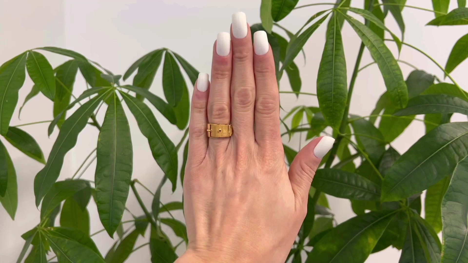 Ein Vintage Brevettat Italien 18 Karat Gelbgold Mesh Gürtel Ring. Gefertigt aus 18 Karat Gelbgold, signiert Brevattat mit italienischen Punzen. Circa 1970. Der Ring ist in den Größen 5 ¾, 8 ¾ und 11 ¾ verstellbar.

Über diesen Artikel: Schnallen Sie