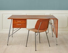 Vintage Børge Mogensen Desk and Chair in Teak and Steel, Denmark, 20th Century