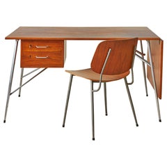 Vintage Børge Mogensen Desk and Chair in Teak and Steel, Denmark, 20th Century