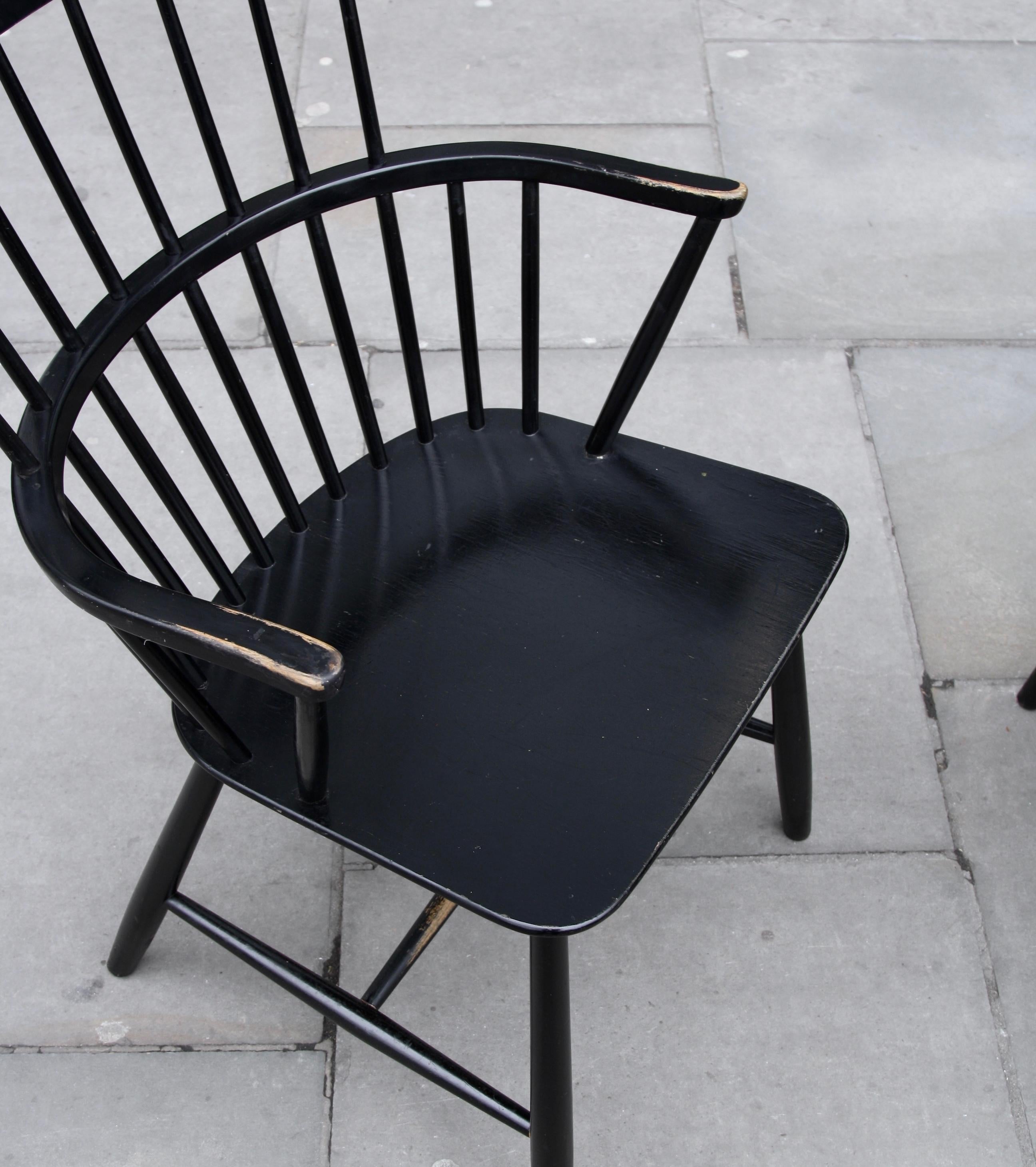 20th Century Vintage 1950s Børge Mogensen Windsor Chair, Model 3250 in Black by FDB Møbler