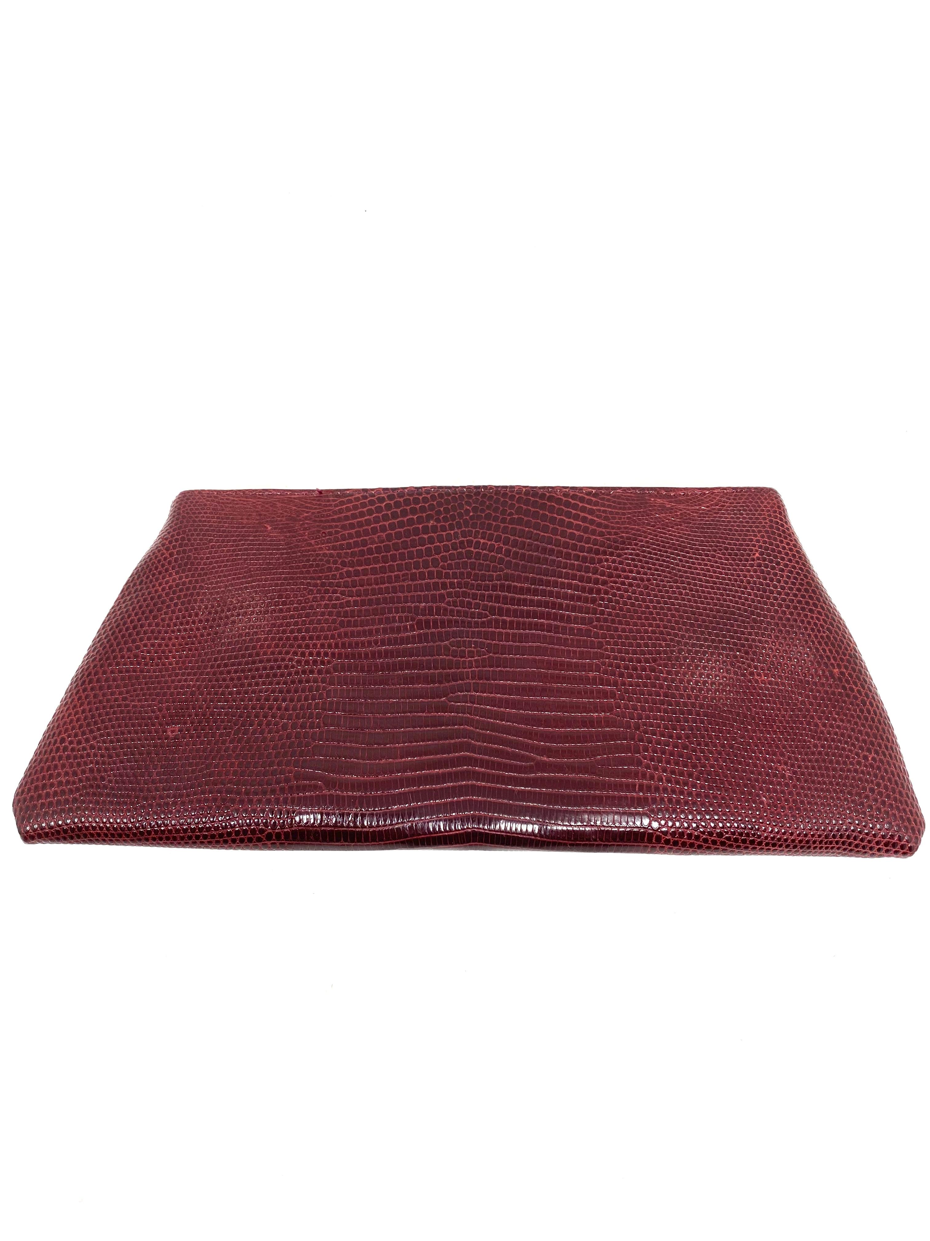 Vintage Brigette Romanek Red Lizard Leather Clutch Evening Purse For Sale 1