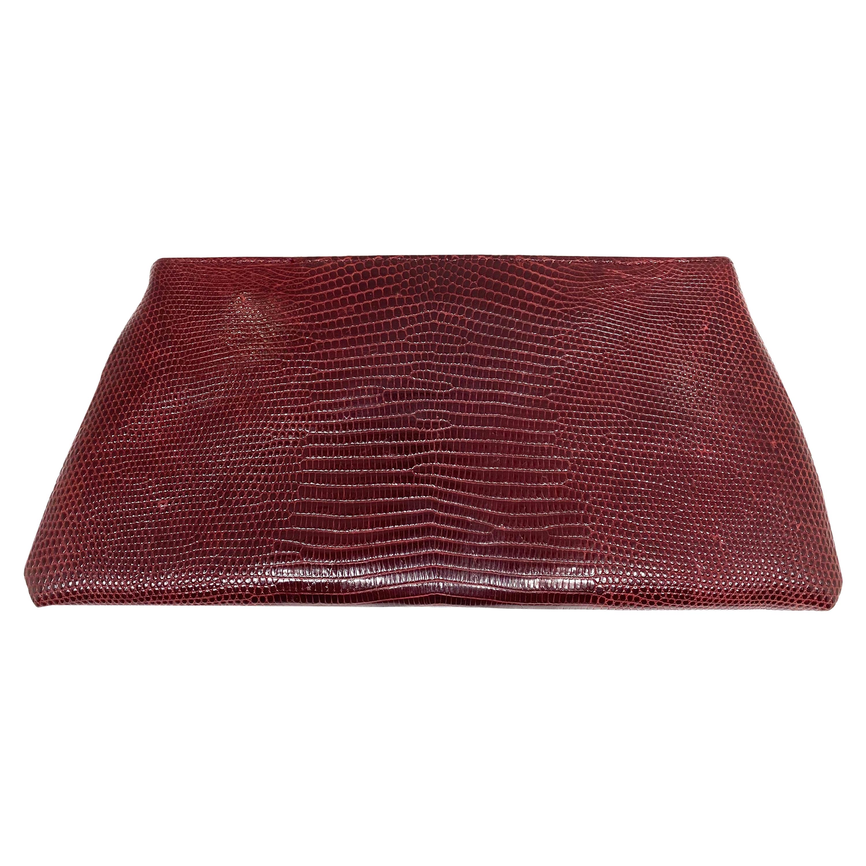Vintage Brigette Romanek Red Lizard Leather Clutch Evening Purse