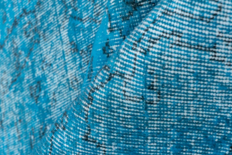 Vintage Bright Blue Overdyed Wool Rug For Sale at 1stDibs