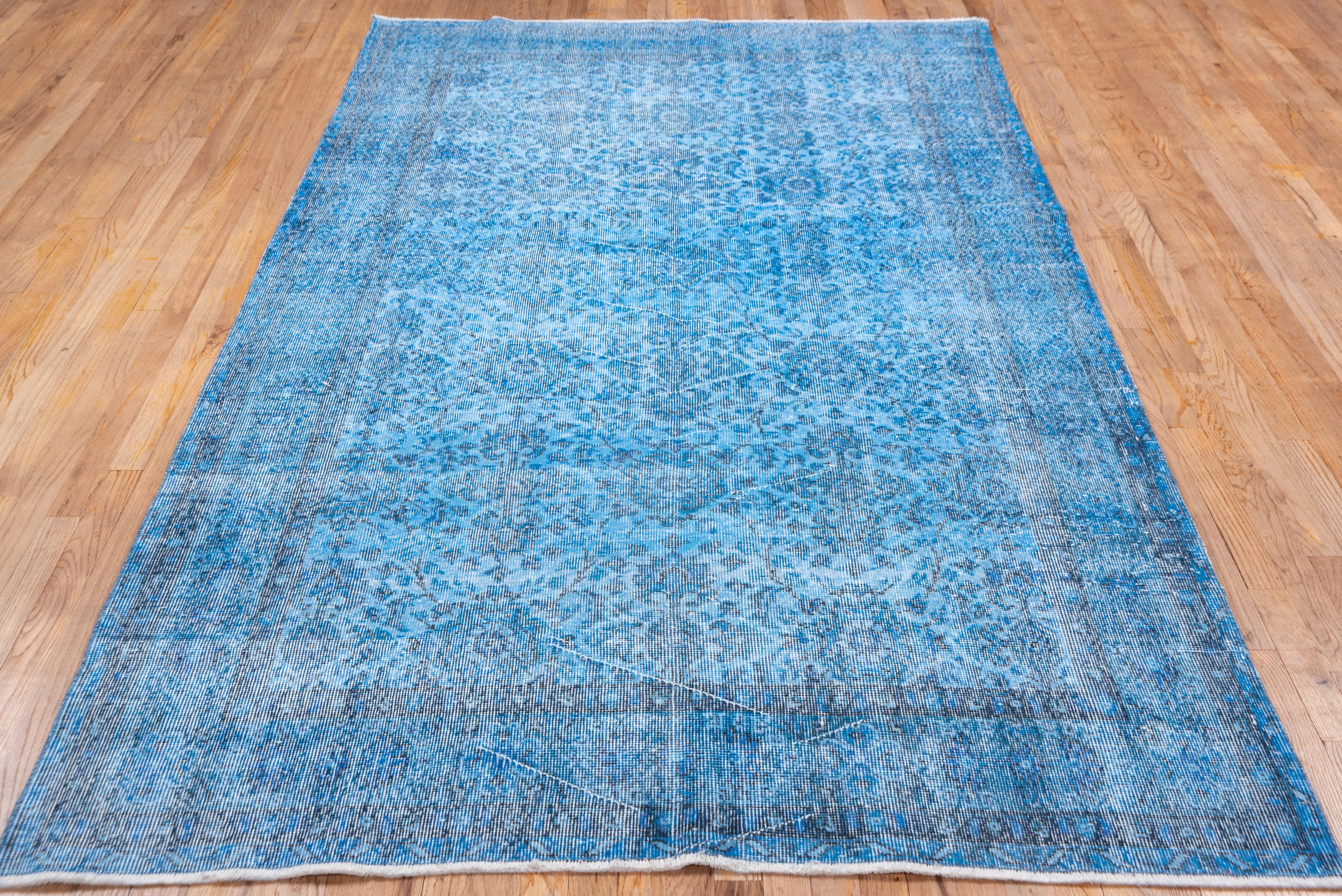 Mid-Century Modern Vintage Bright Blue Overdyed Wool Rug For Sale