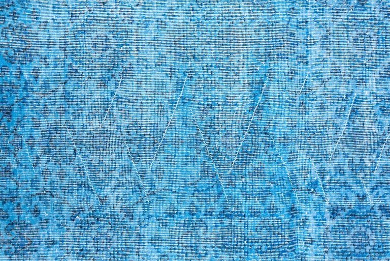 Vintage Bright Blue Overdyed Wool Rug For Sale at 1stDibs