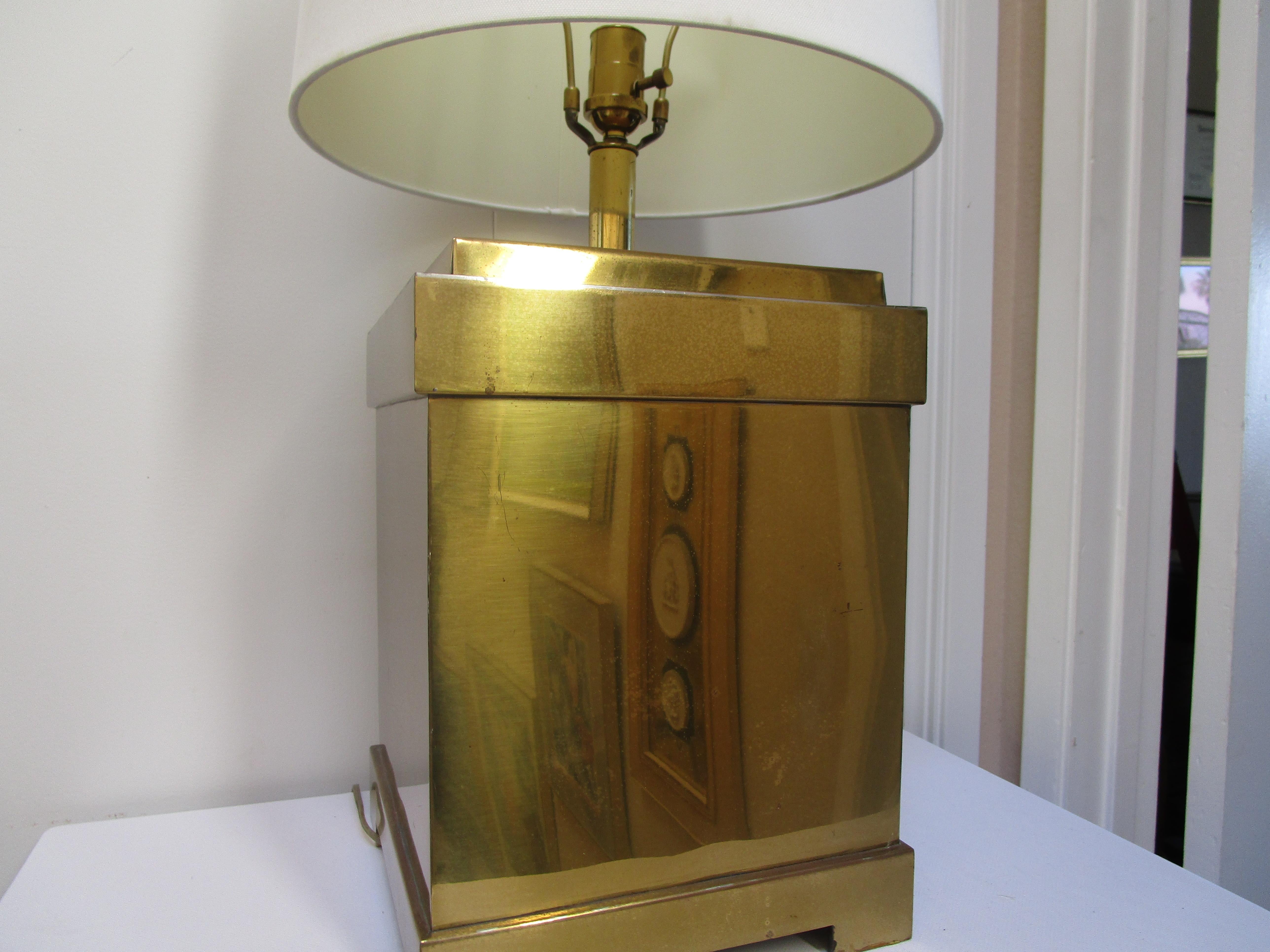Polished Vintage Bright Brass Cube Remington Table Lamp from Hong Kong For Sale