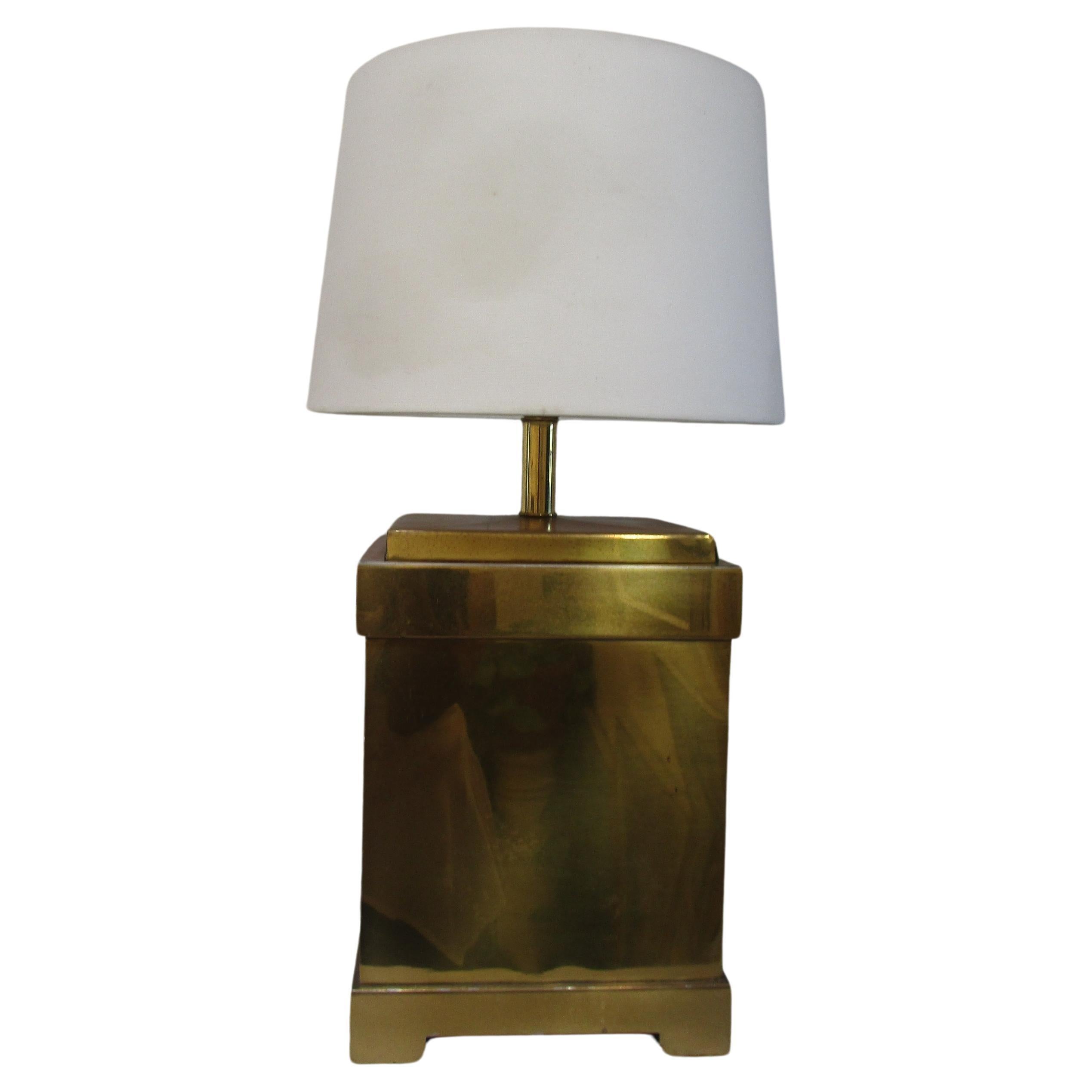 Vintage Bright Brass Cube Remington Table Lamp from Hong Kong For Sale