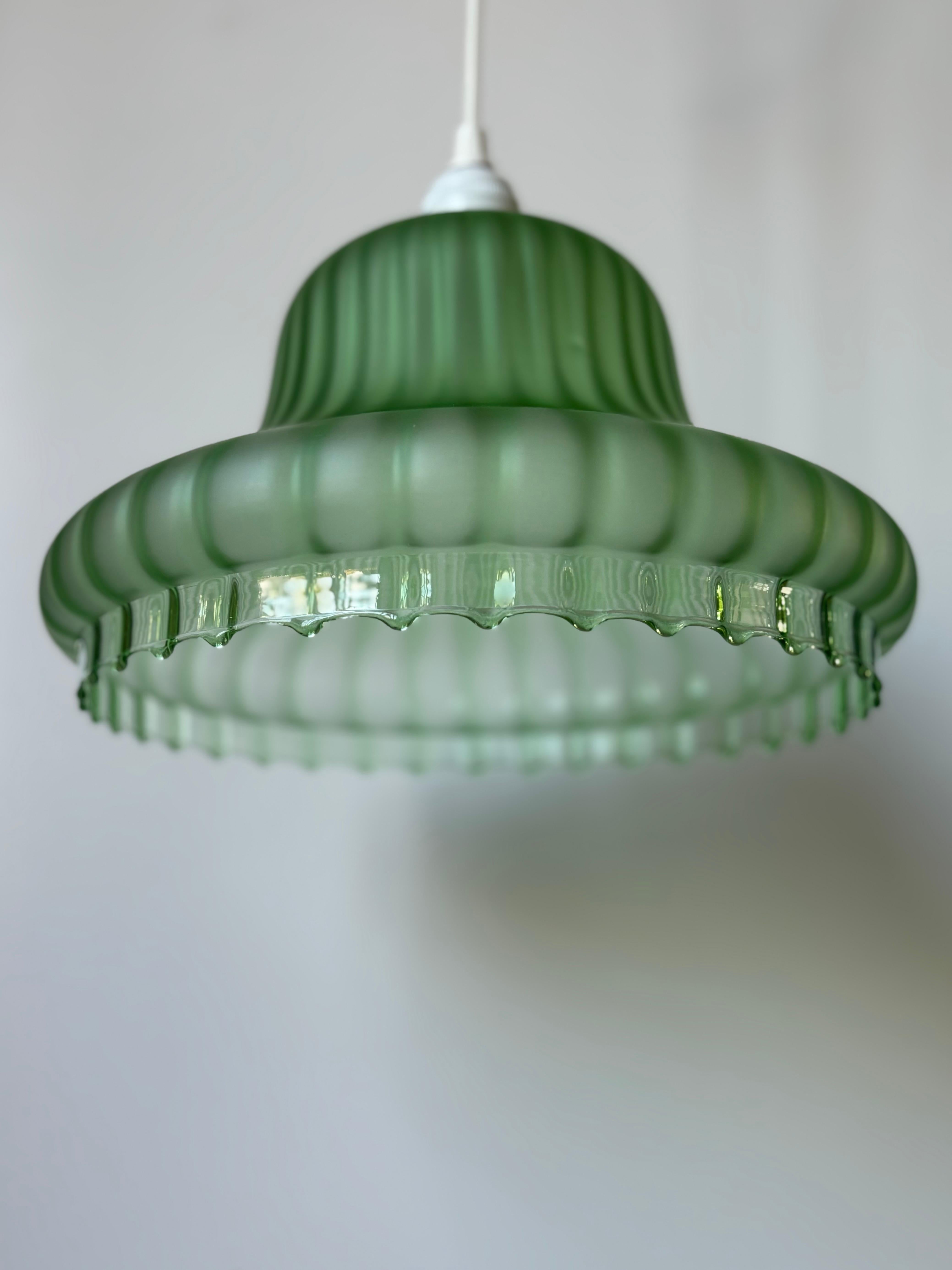 Vintage Bright Green Blown Art Glass Ceiling Light For Sale 5