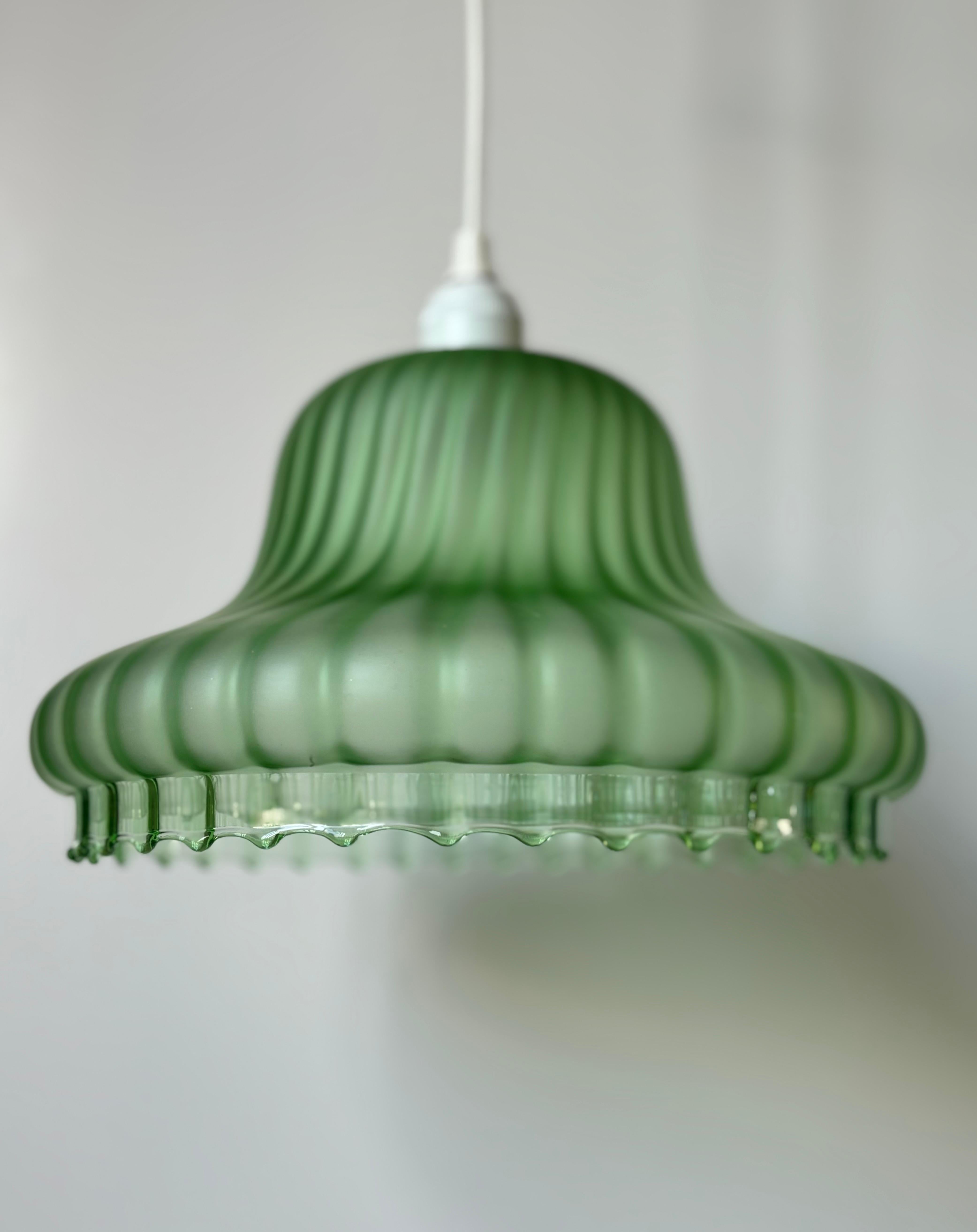 Mid-Century Modern Vintage Bright Green Blown Art Glass Ceiling Light For Sale