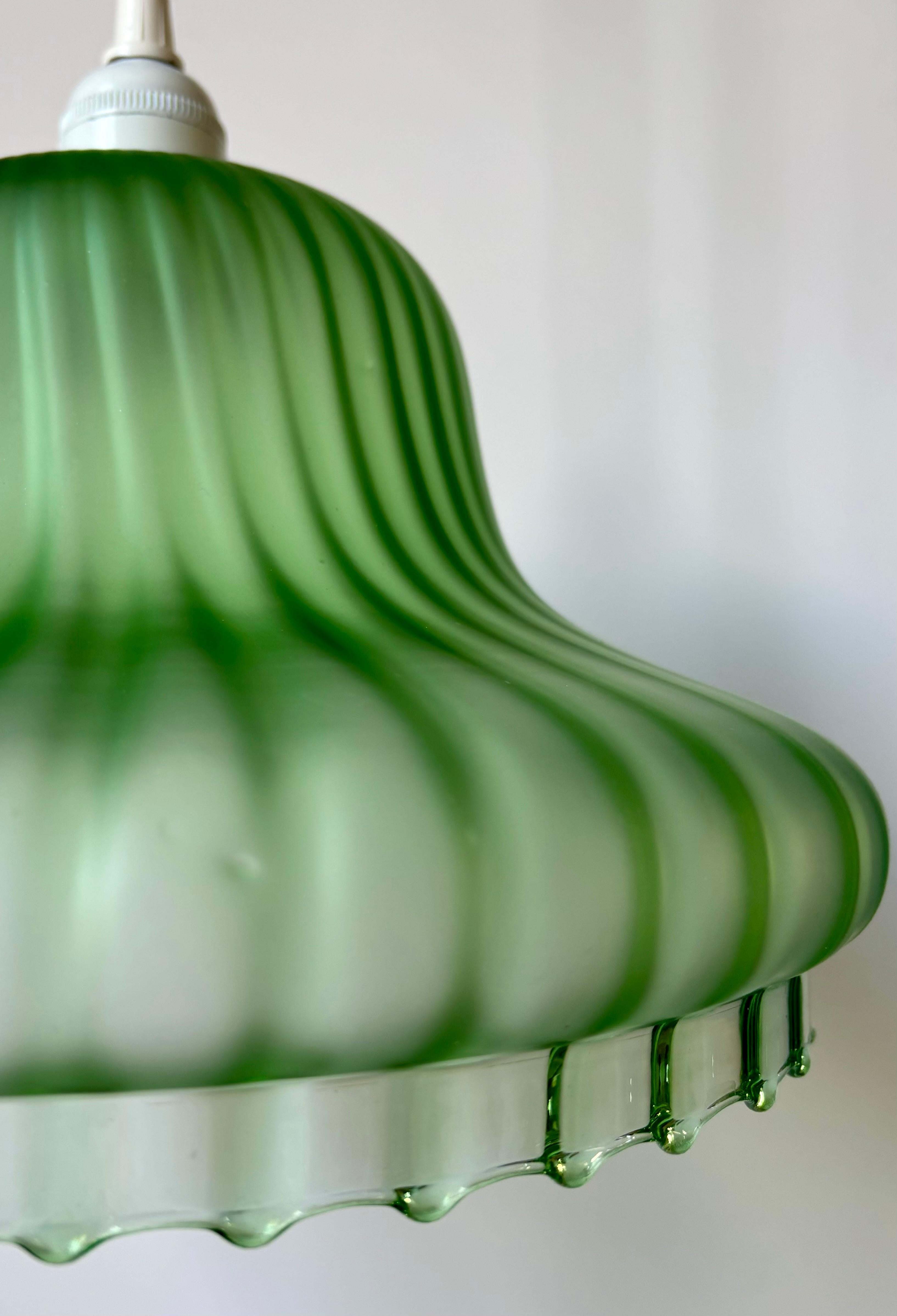 Vintage Bright Green Blown Art Glass Ceiling Light In Good Condition For Sale In Copenhagen, DK