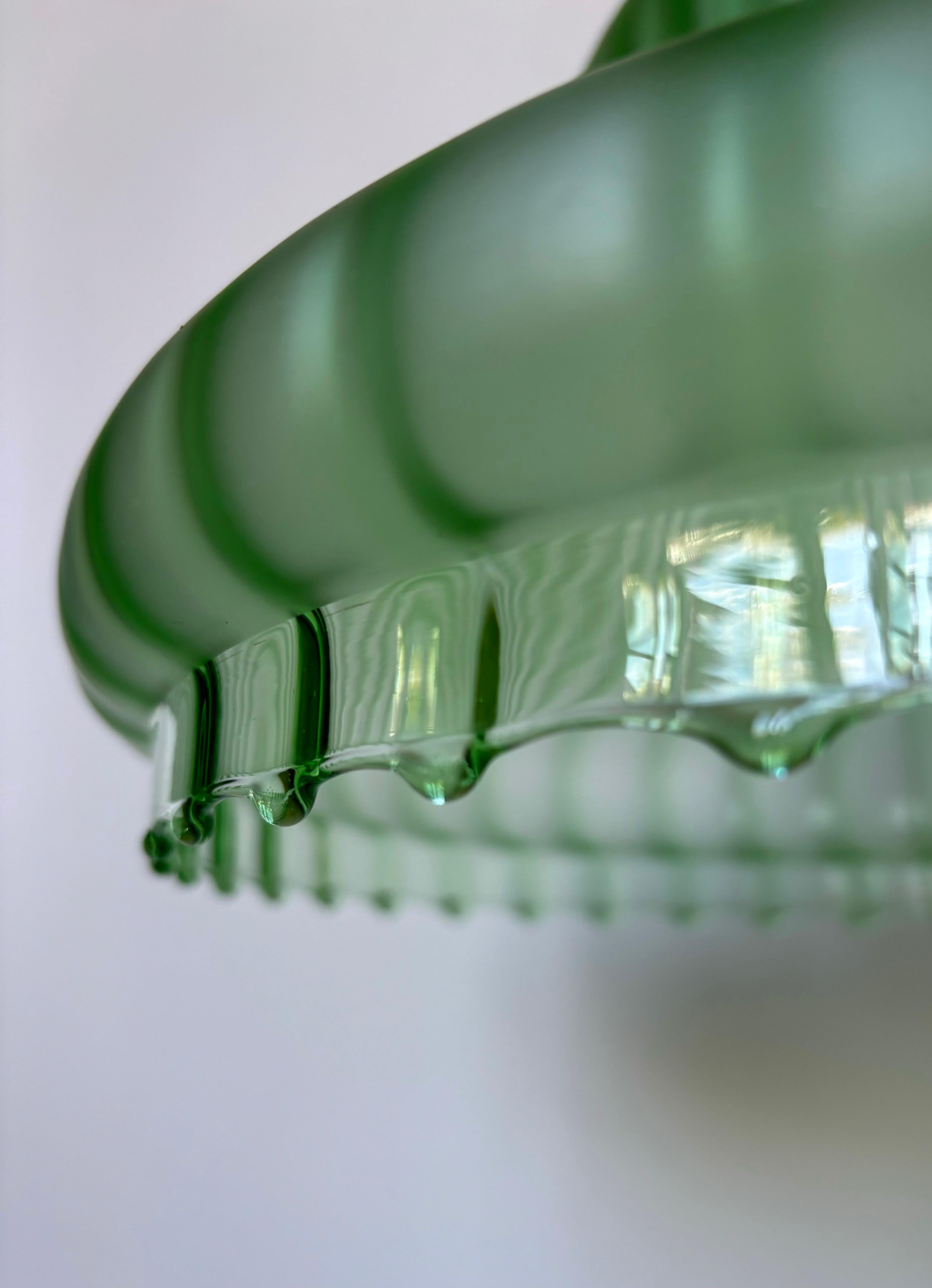 Vintage Bright Green Blown Art Glass Ceiling Light For Sale 1