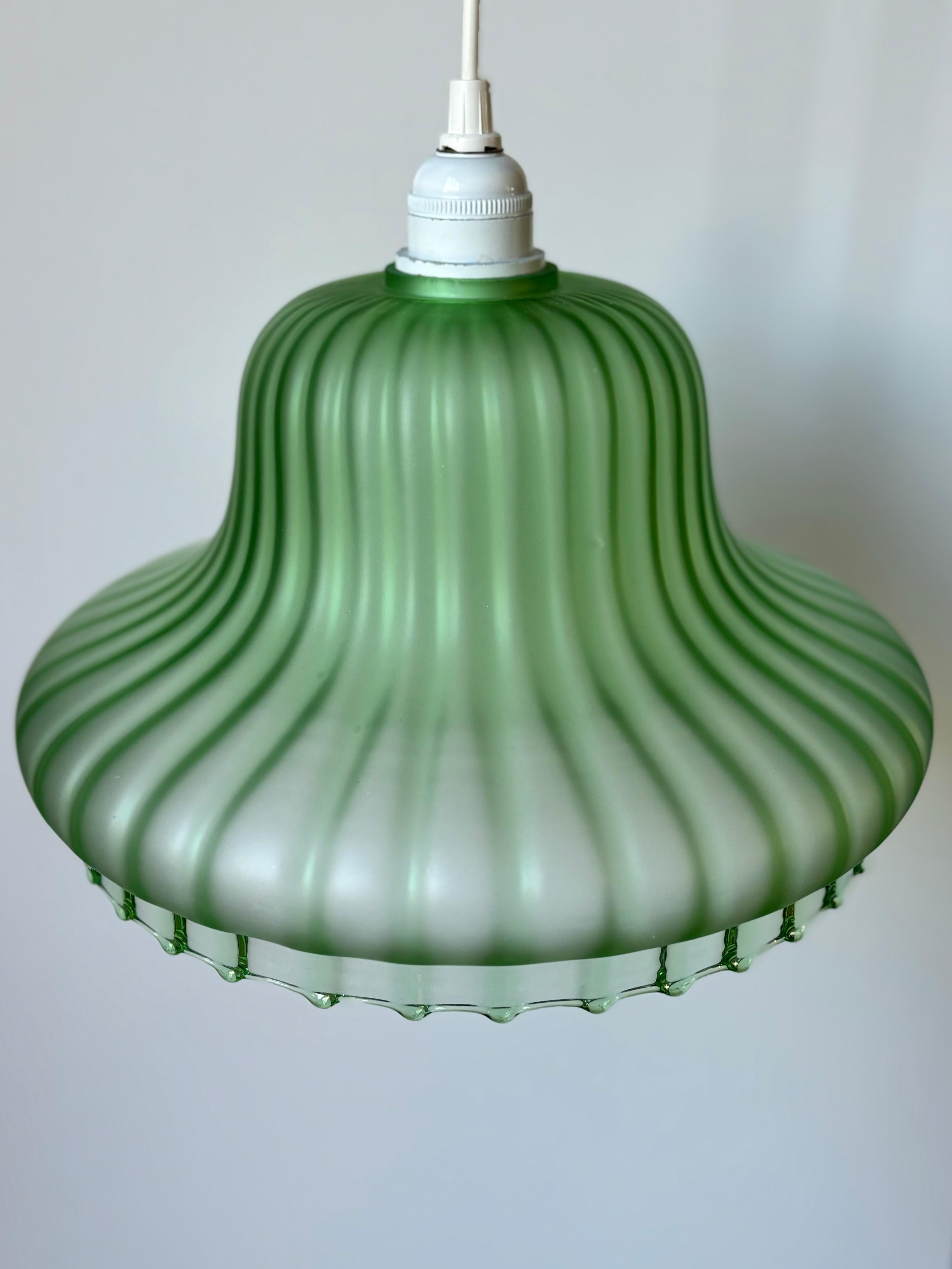 Vintage Bright Green Blown Art Glass Ceiling Light For Sale 2