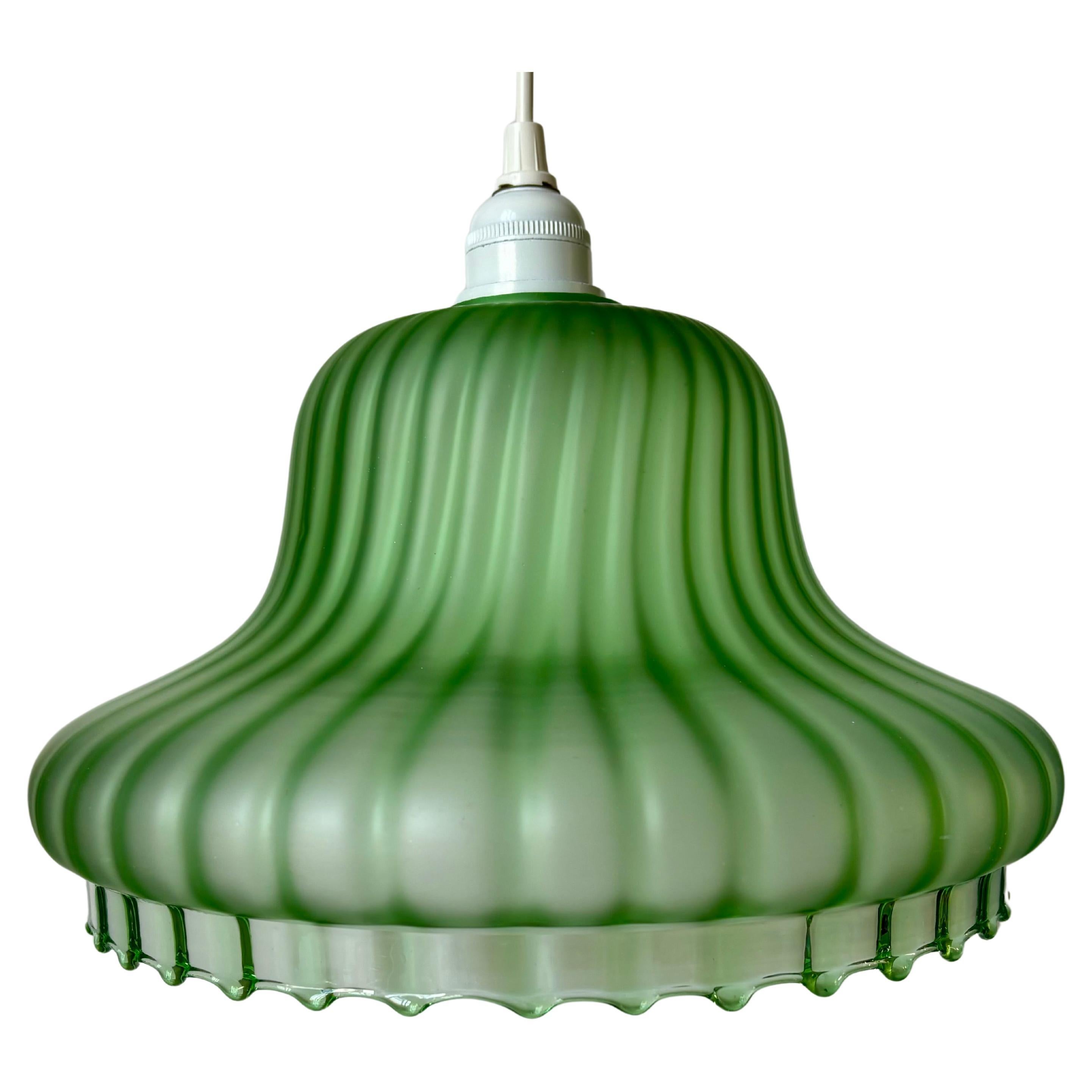 Vintage Bright Green Blown Art Glass Ceiling Light For Sale