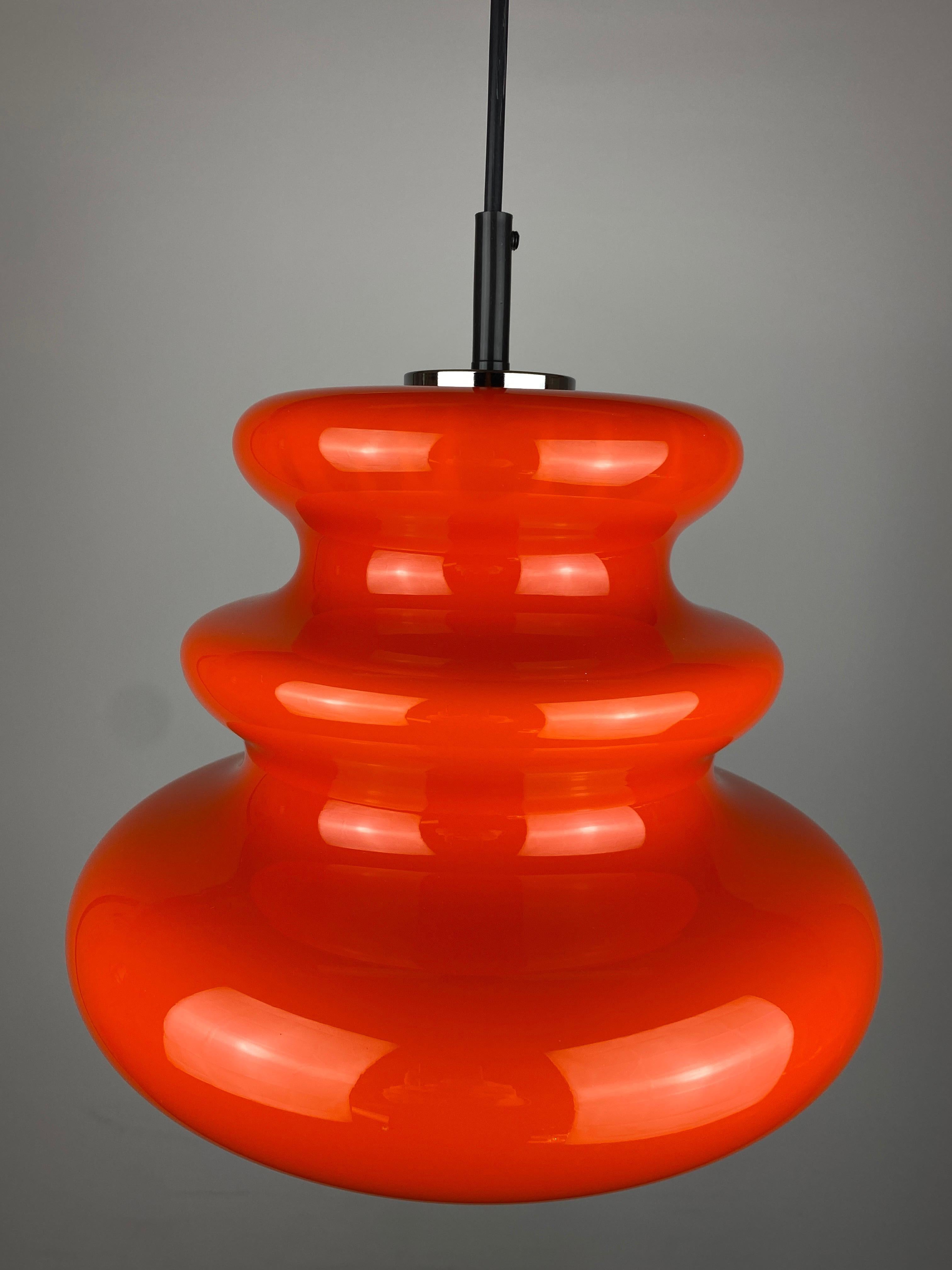 Mid-Century Modern One of five Vintage Bright Orange Glass Pendant Light by Peill and Putzler 1960 For Sale