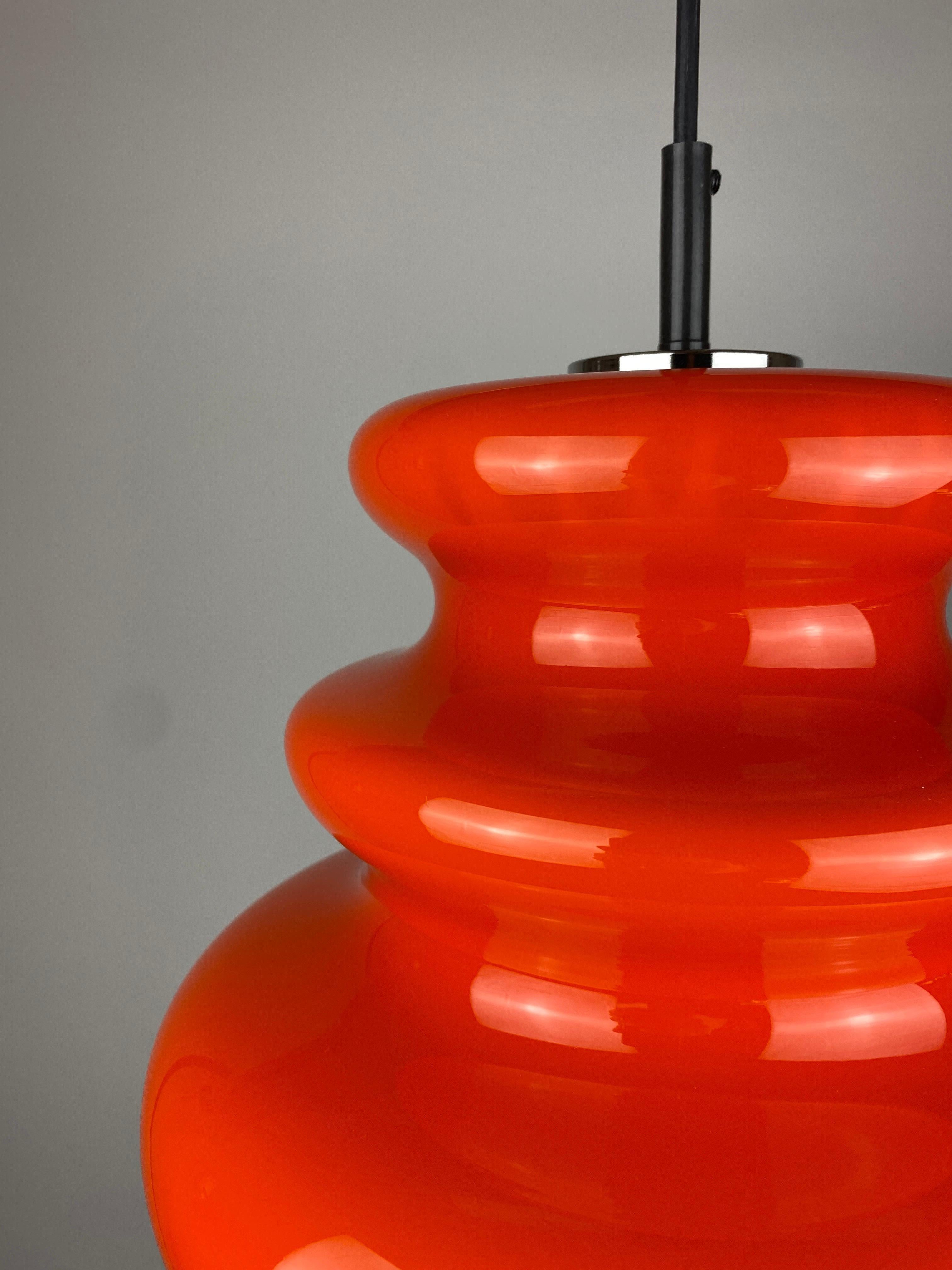 20th Century One of five Vintage Bright Orange Glass Pendant Light by Peill and Putzler 1960 For Sale