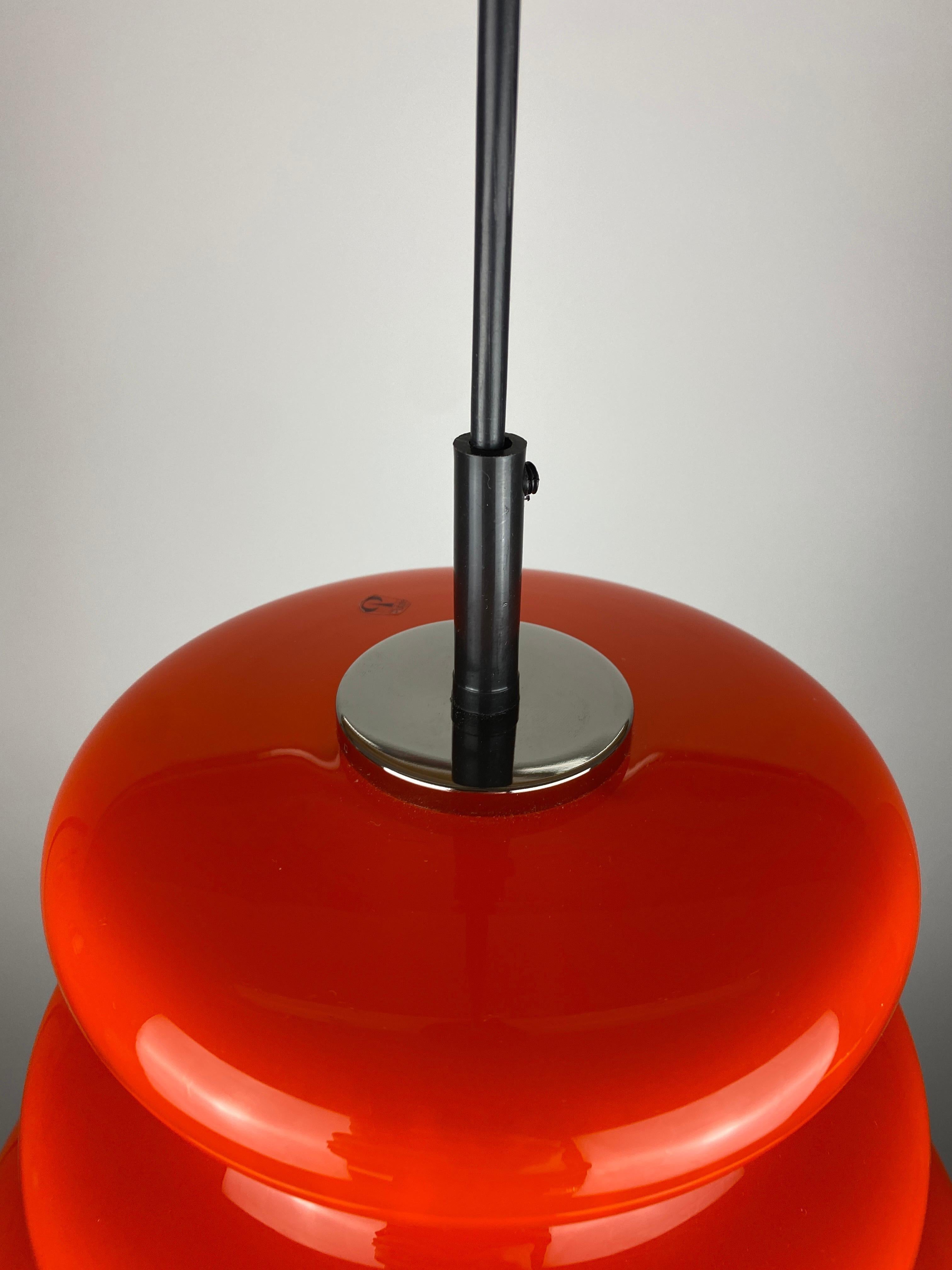 One of five Vintage Bright Orange Glass Pendant Light by Peill and Putzler 1960 For Sale 1