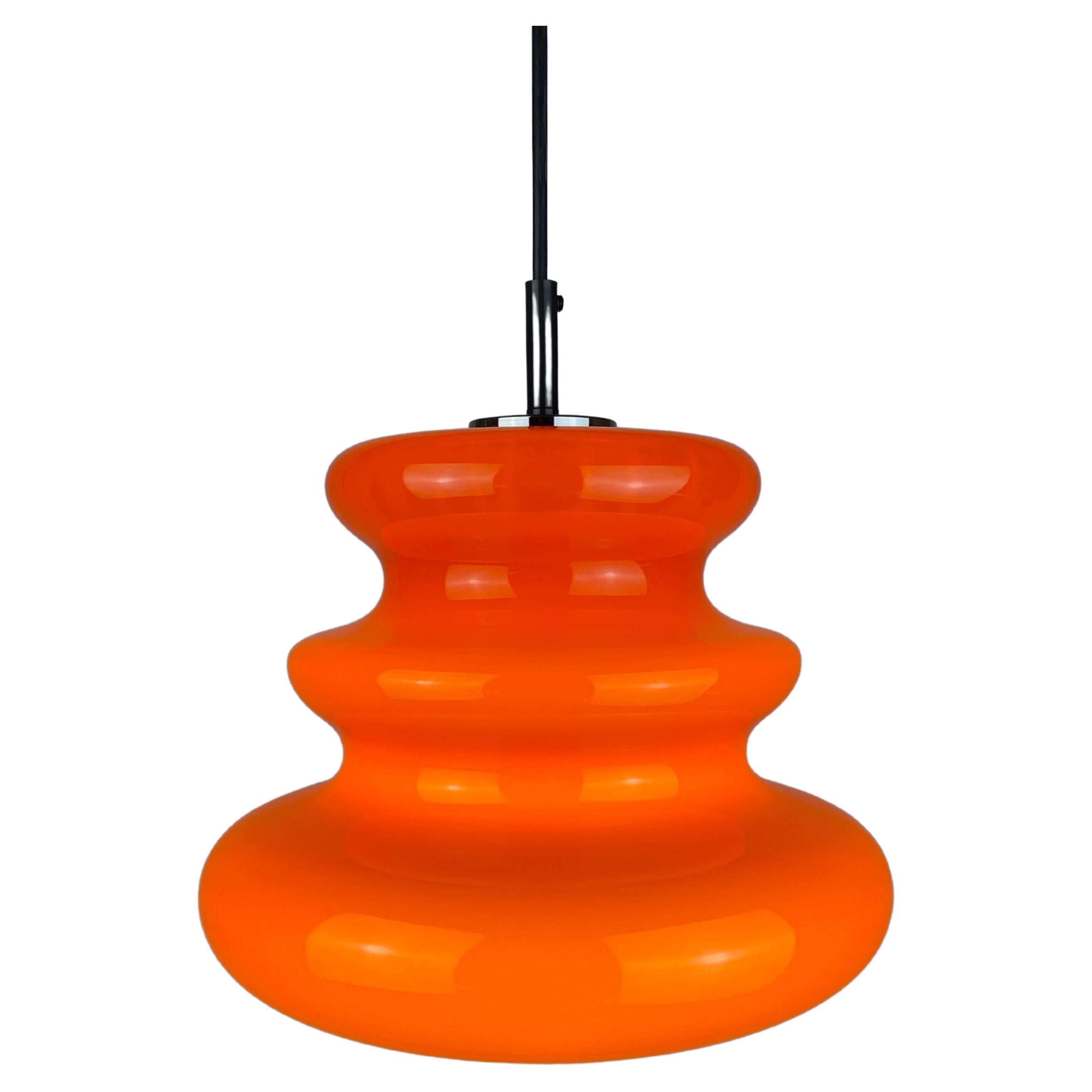 One of five Vintage Bright Orange Glass Pendant Light by Peill and Putzler 1960 For Sale