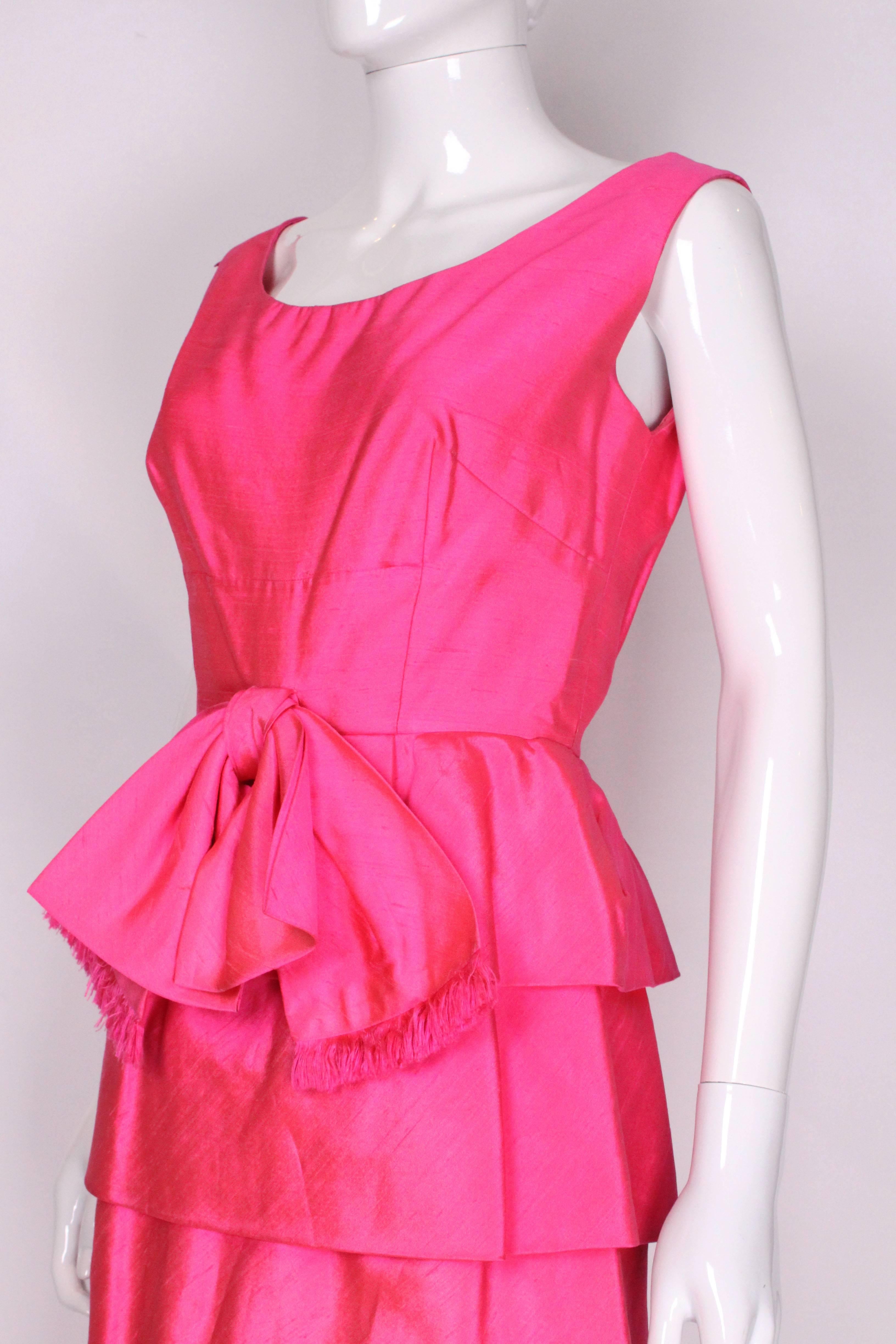 Vintage Bright Pink Raw Silk Cocktail Dress In Excellent Condition For Sale In London, GB