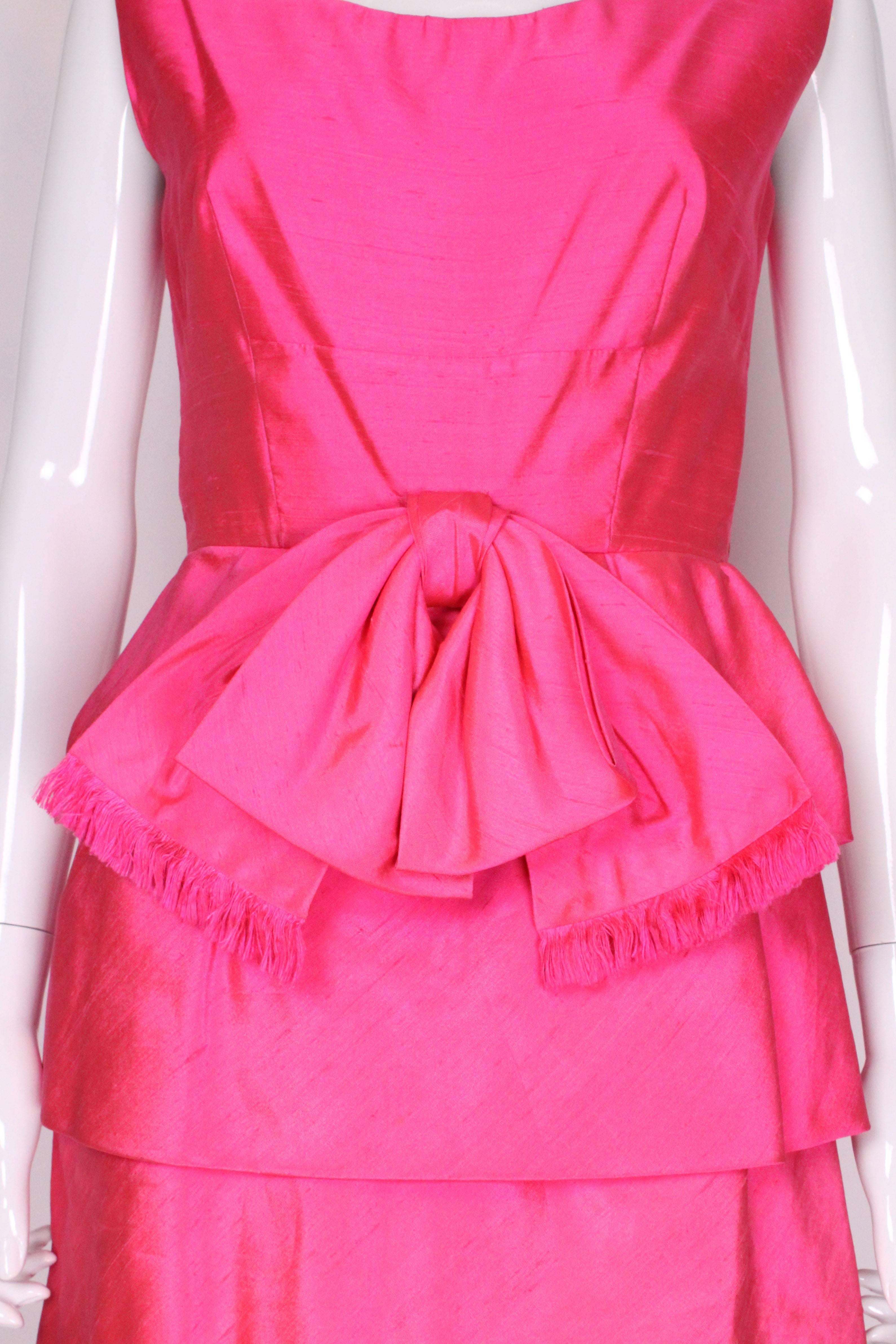 Vintage Bright Pink Raw Silk Cocktail Dress For Sale 1
