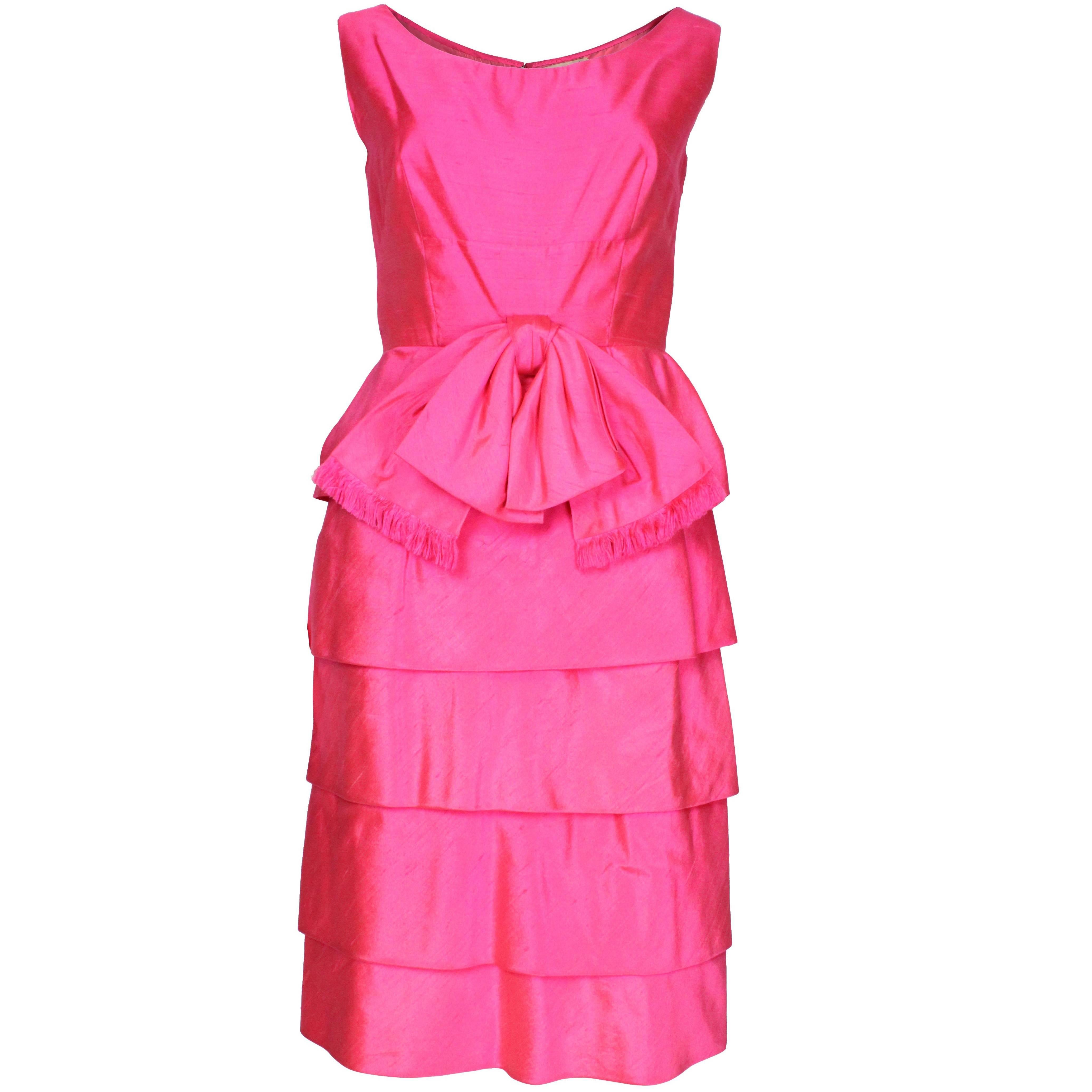 Vintage Bright Pink Raw Silk Cocktail Dress