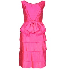 Retro Bright Pink Raw Silk Cocktail Dress