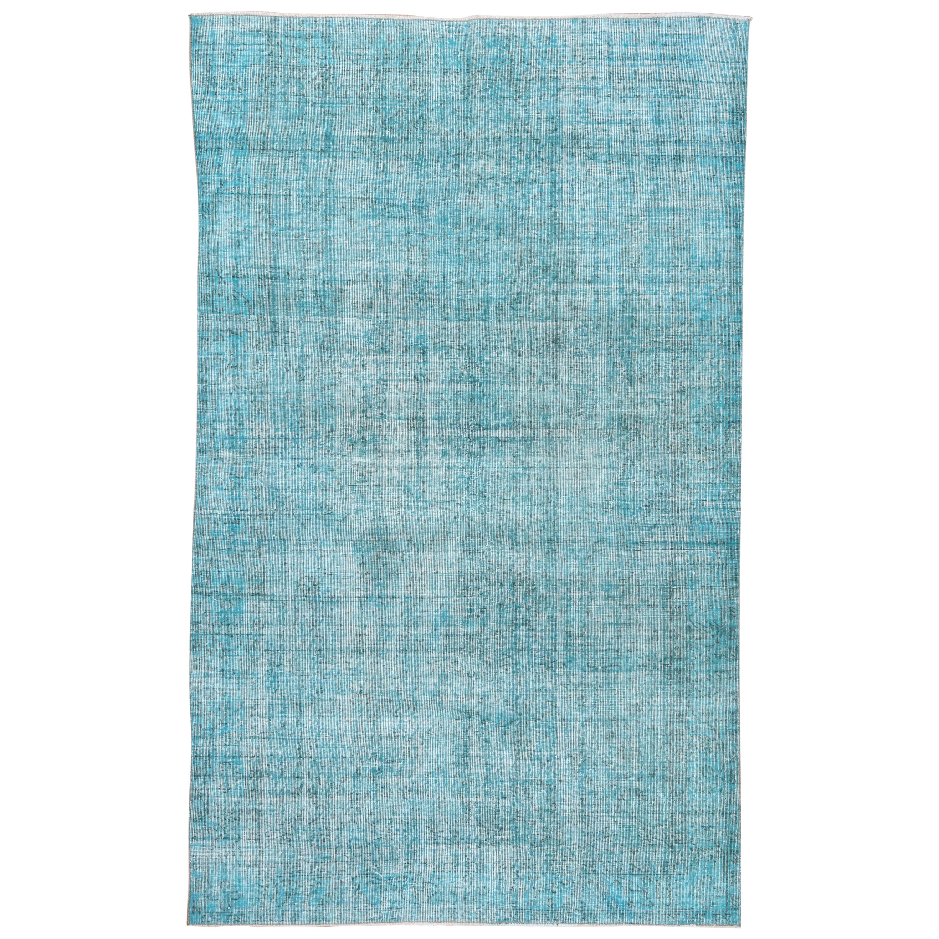 Vintage Bright Turquoise Overdyed Wool Rug