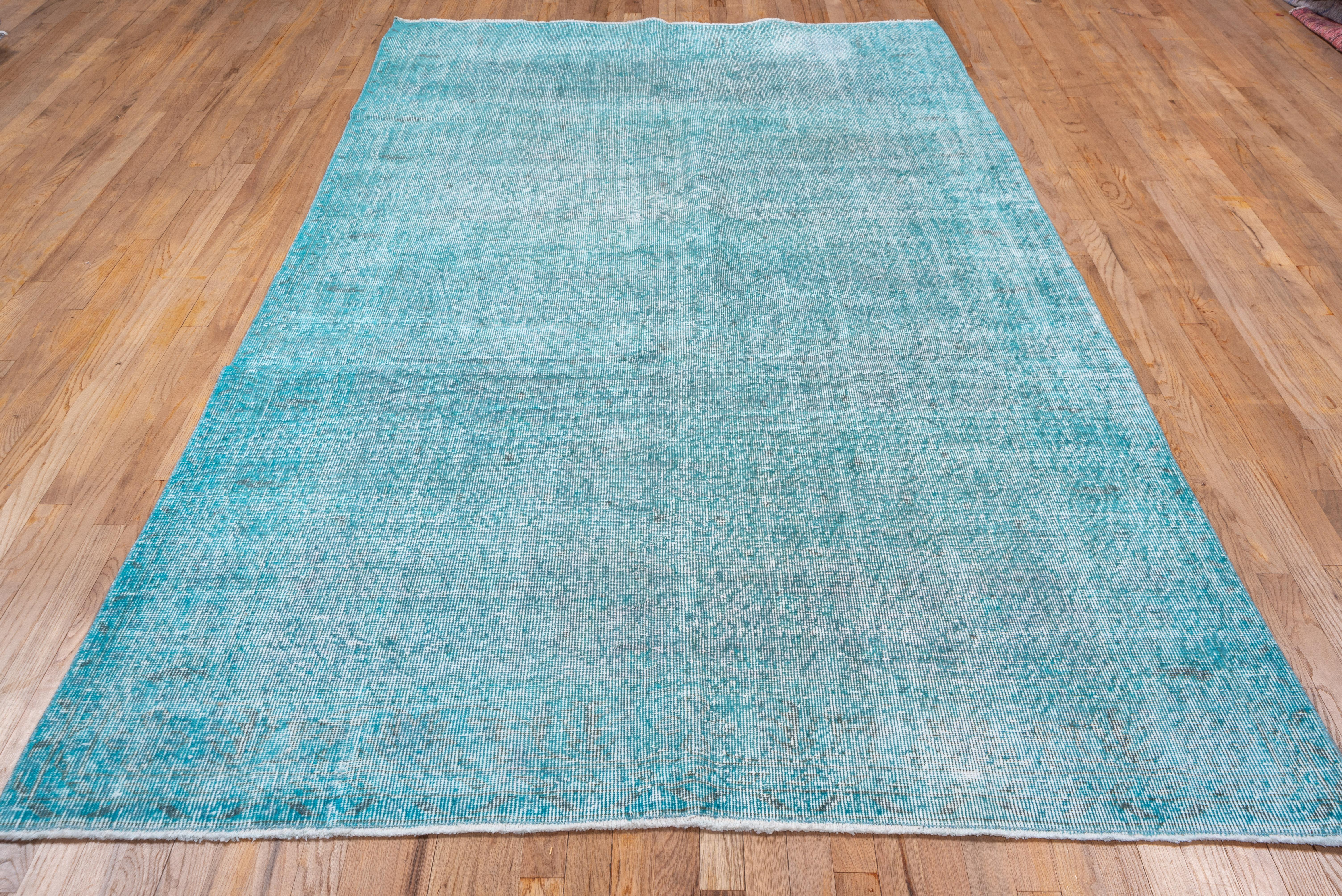 Mid-Century Modern Vintage Bright Turquoise Overdyed Wool Rug, Shabby Chic