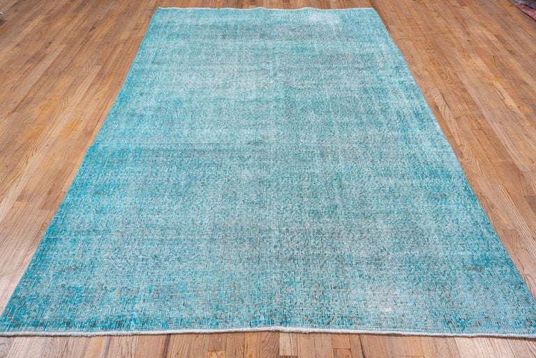 Vintage Bright Turquoise Overdyed Wool Rug, Shabby Chic For Sale at 1stDibs