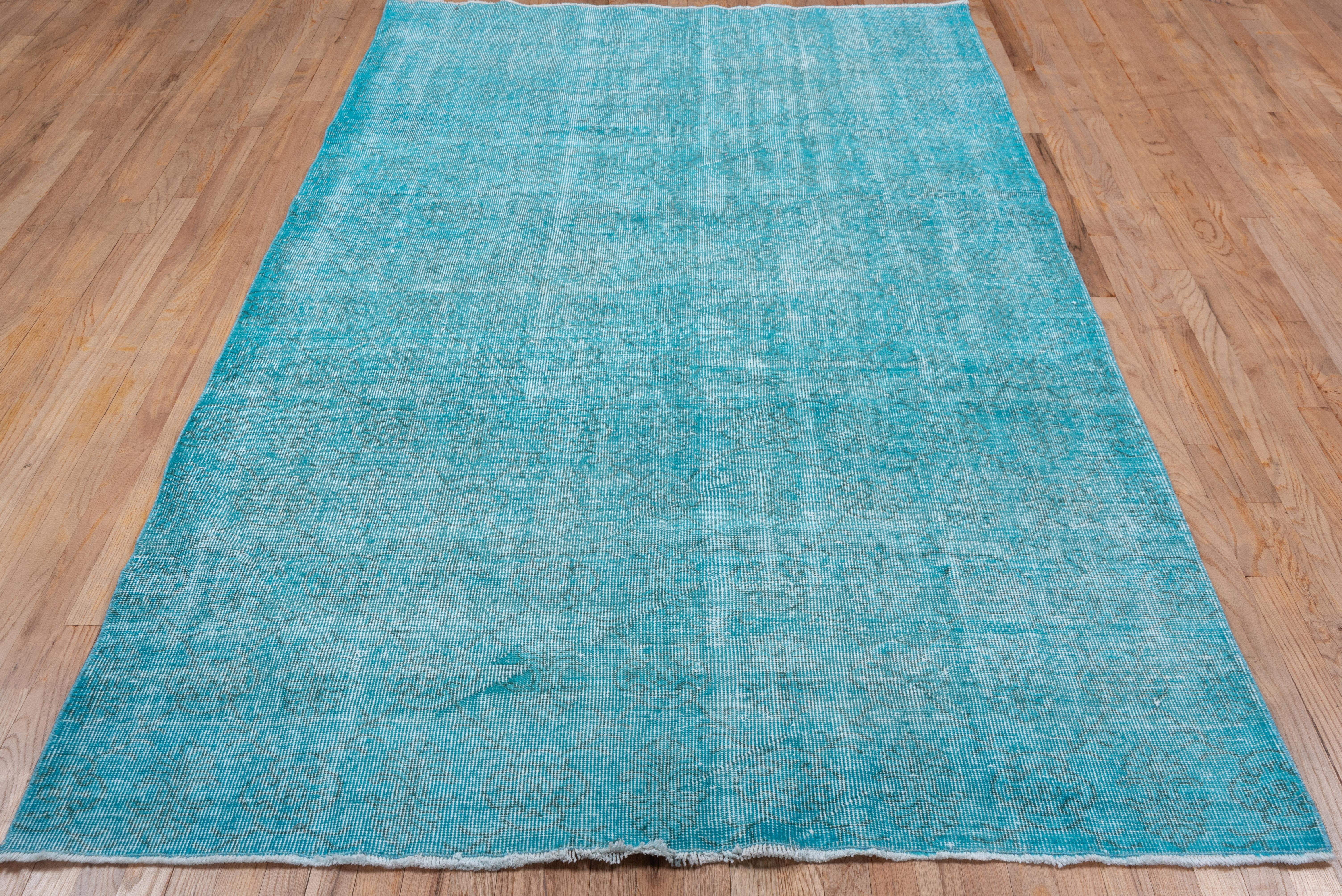 Turkish Vintage Bright Turquoise Overdyed Wool Rug, Shabby Chic For Sale