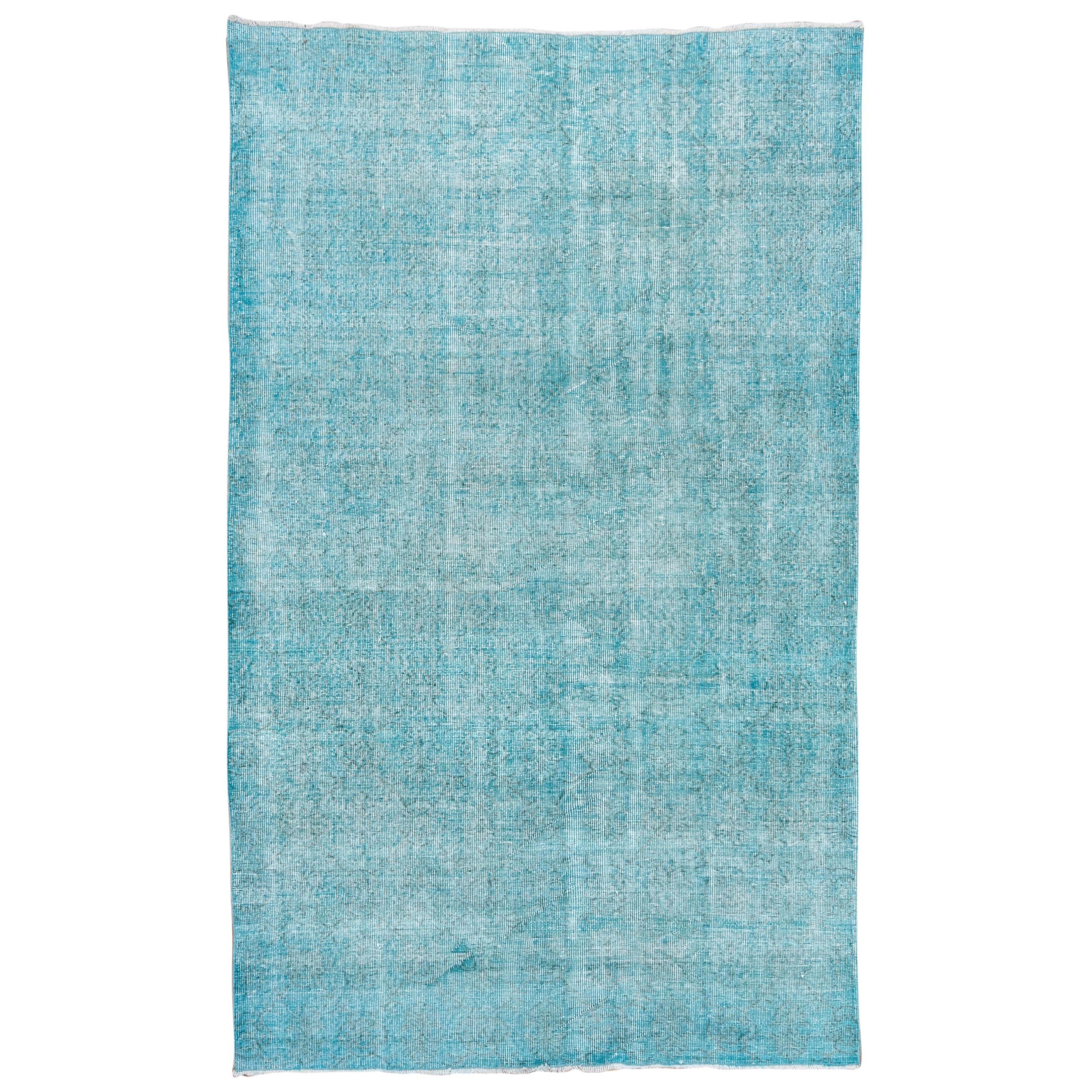 Vintage Bright Turquoise Overdyed Wool Rug, Shabby Chic