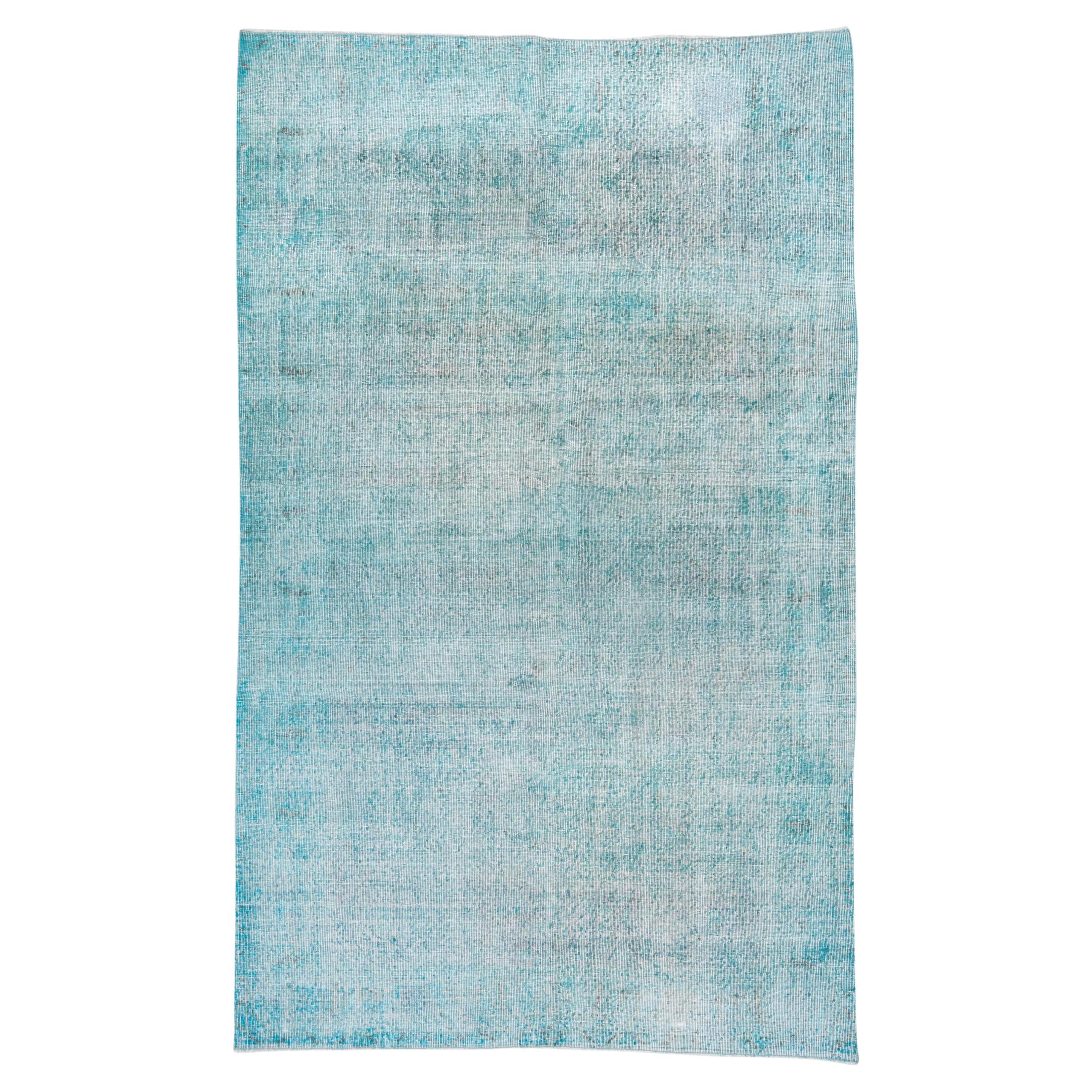 Vintage Bright Turquoise Overdyed Wool Rug, Shabby Chic