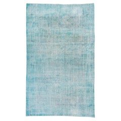 Vintage Bright Turquoise Overdyed Wool Rug, Shabby Chic