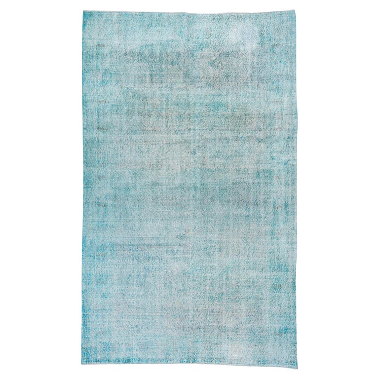 Vintage Bright Turquoise Overdyed Wool Rug, Shabby Chic For Sale at 1stDibs
