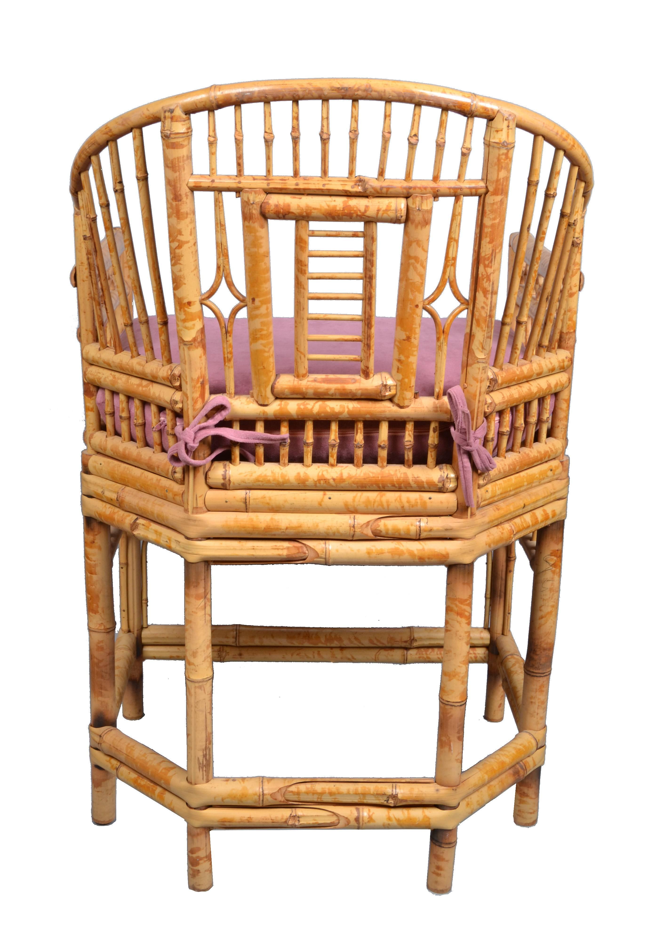 Hand-Woven Pair of Vintage Brighton Chinoiserie Rattan Bamboo Armchairs