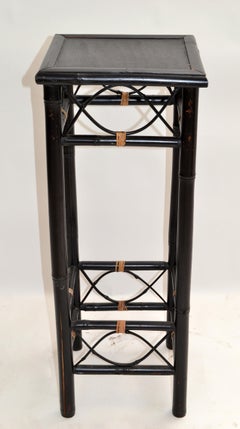 Vintage Brighton Chinoiserie Mesa auxiliar o auxiliar de bambú y ratán, Columna 1970